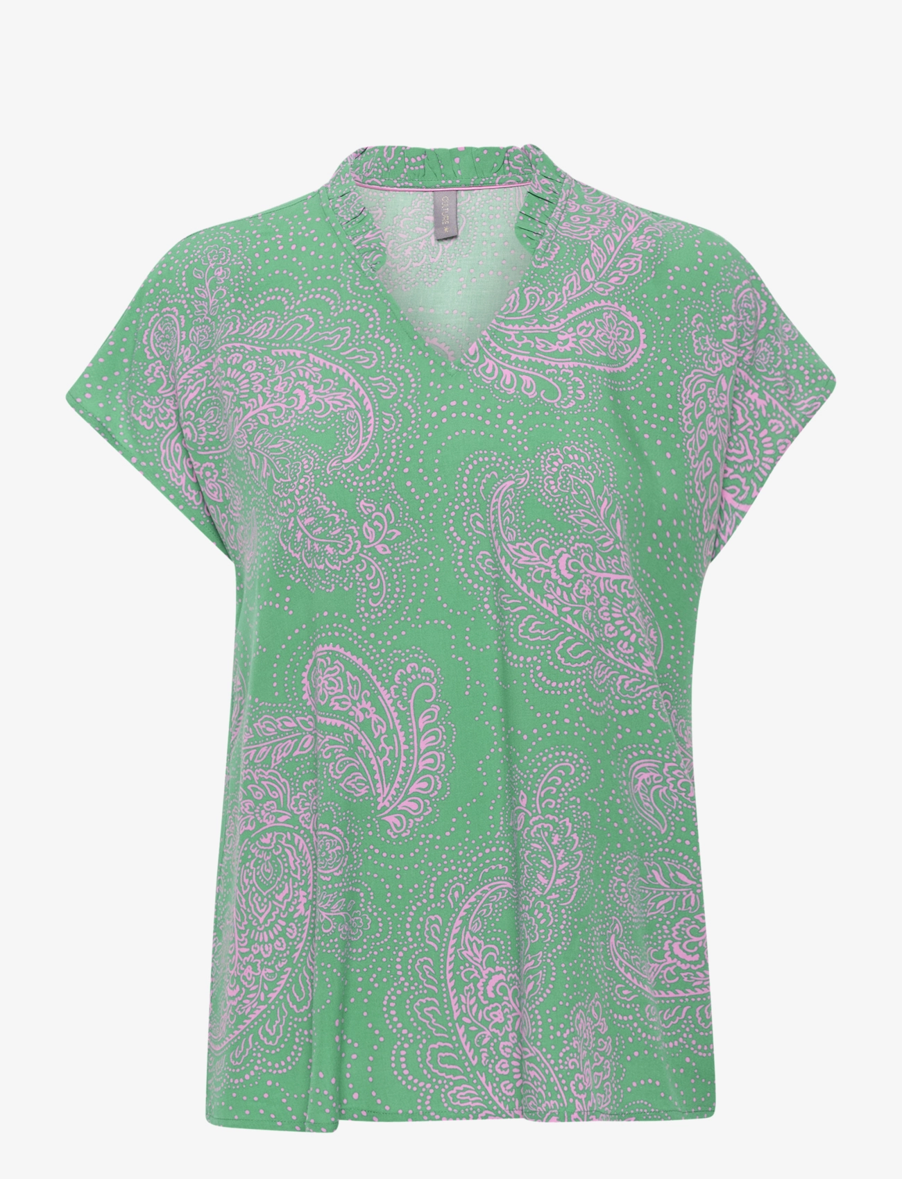 Culture CUpolly SS Blouse - Bluser - GREEN/PINK PAISLEY / green
