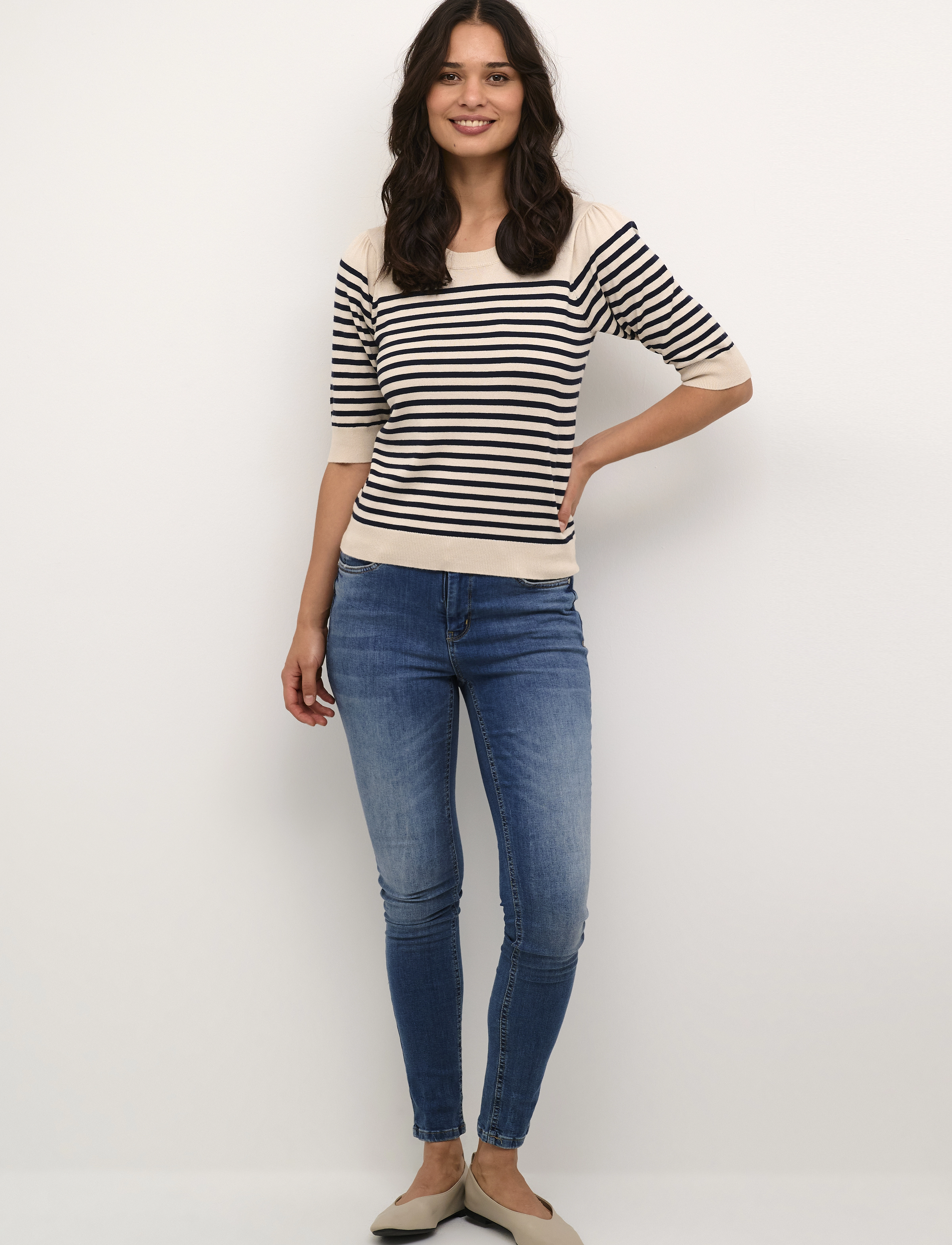 Culture - CUannemarie SS Oneck - trøjer - whitecap blue stripe - 3