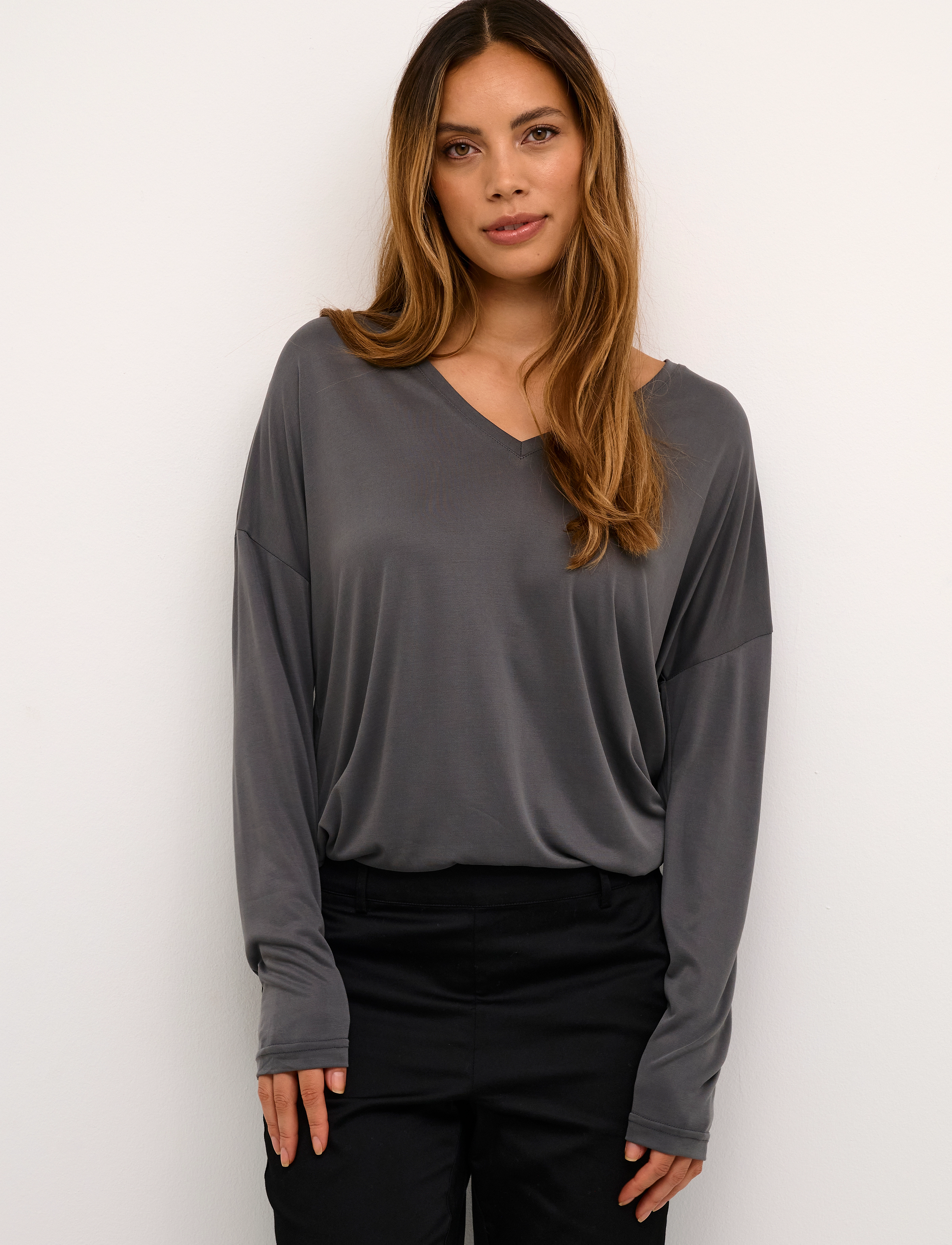 Culture - CUkajsa LS VN T-Shirt - laveste priser - blackened pearl - 0