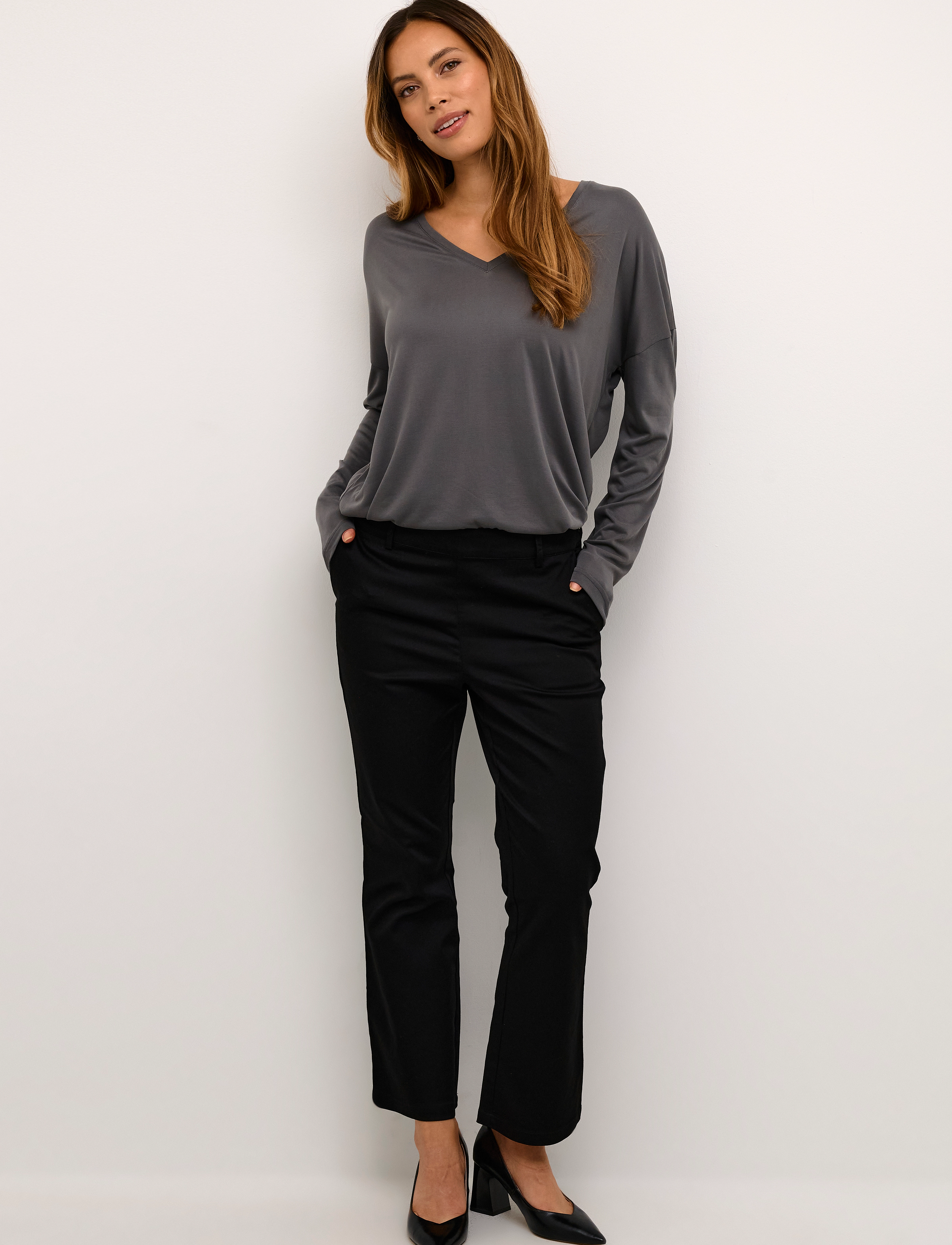 Culture - CUkajsa LS VN T-Shirt - laveste priser - blackened pearl - 3