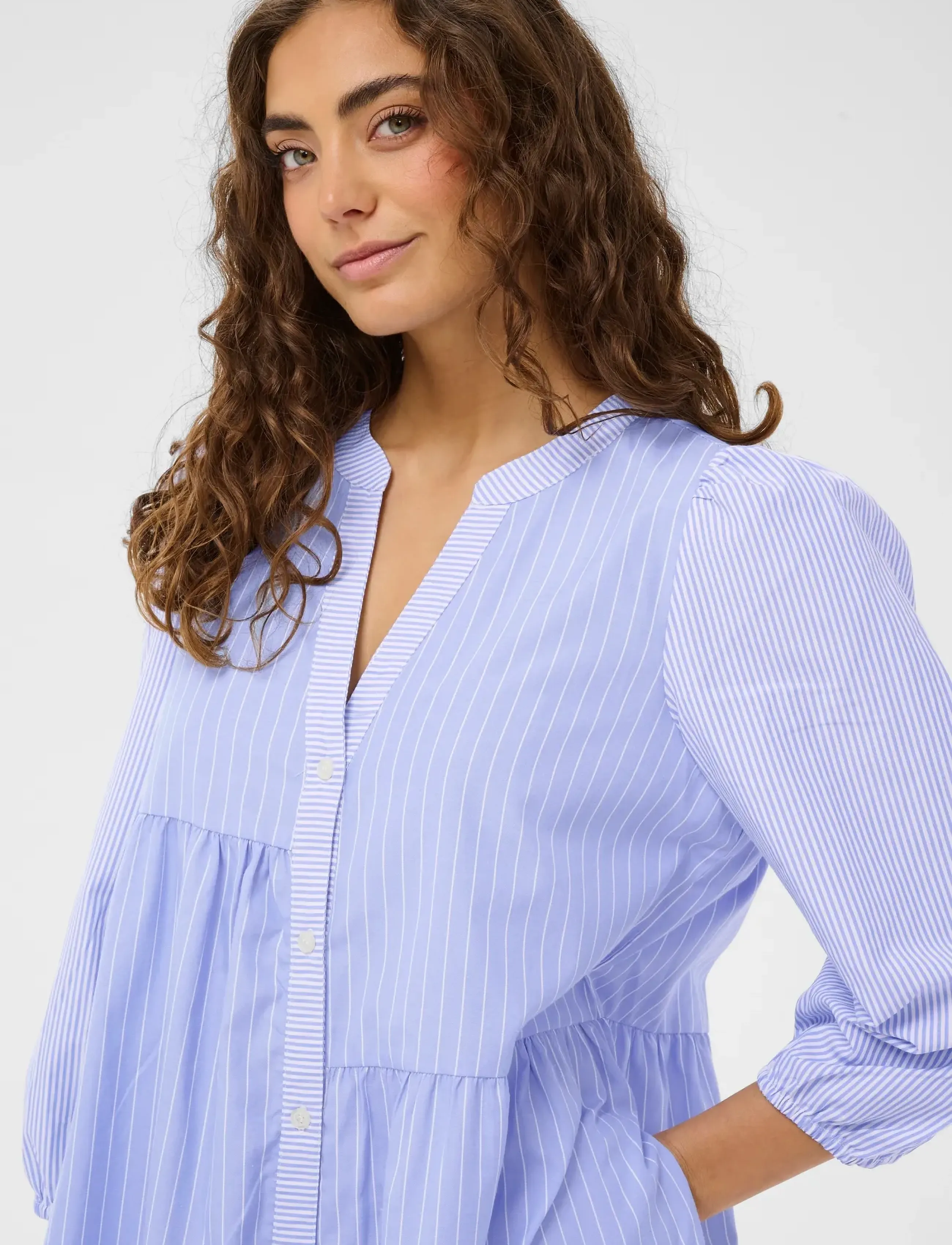 Culture - CUcia Striped Dress - skjortekjoler - blue stripe mix - 4
