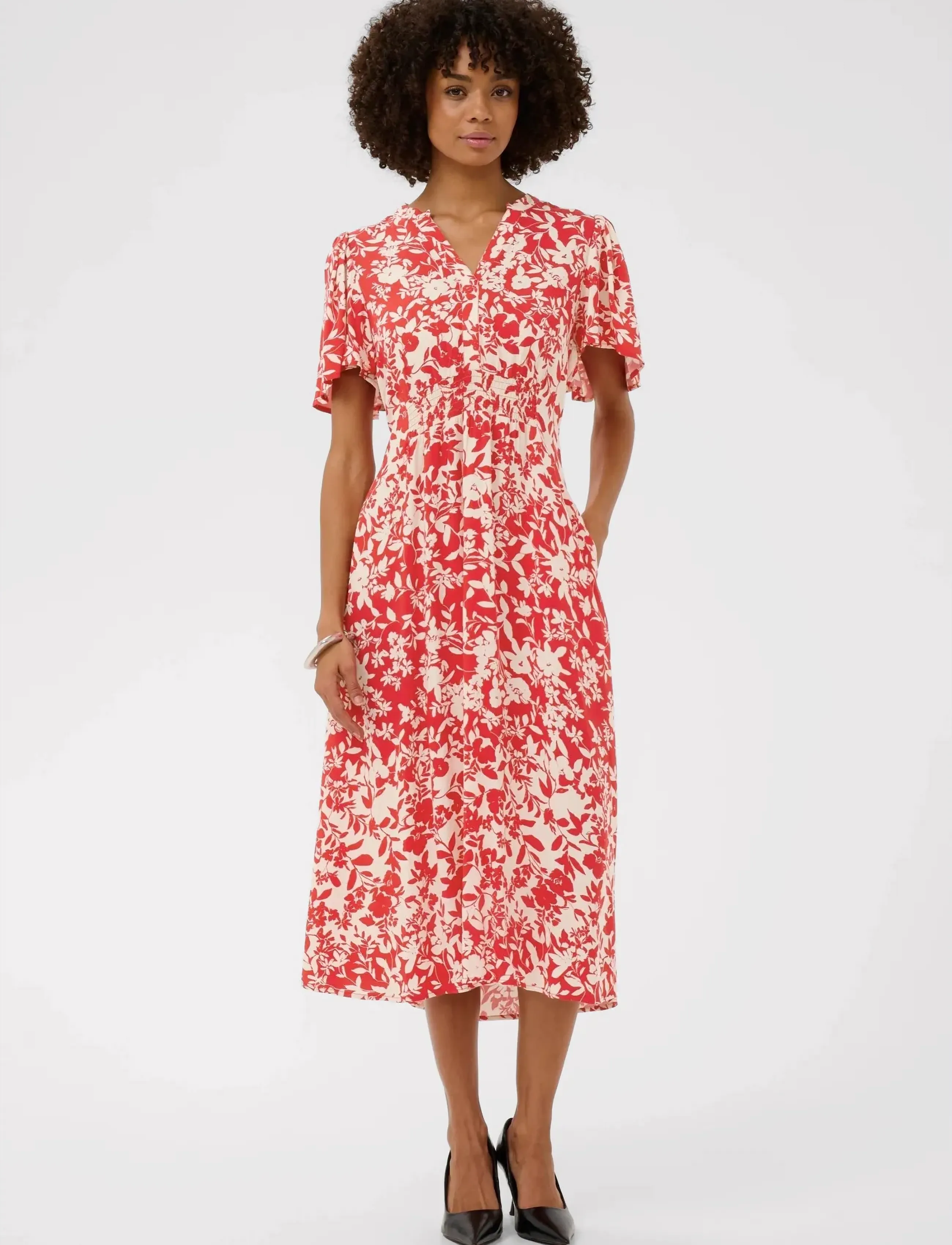 Culture Cujenny Long Dress, Kvinder, Blomstret Lang Kjole, Rød, Str: M