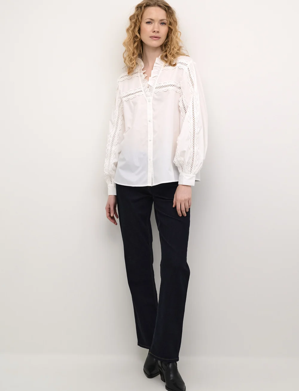Culture - CUlio Iris Lace Shirt - långärmade blusar - spring gardenia - 3