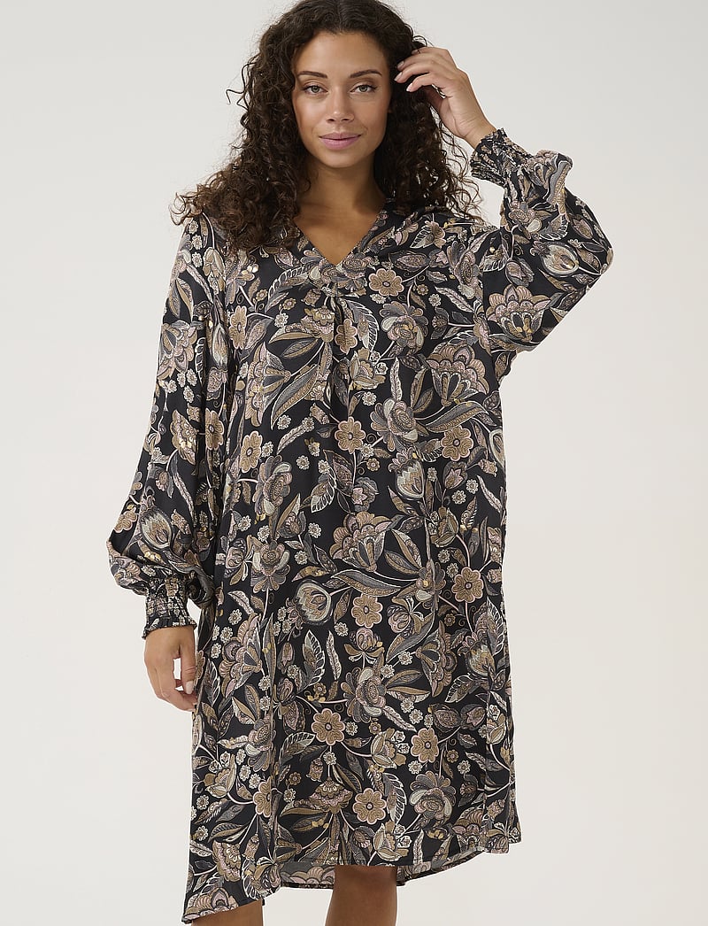 Culture - CUibi Dittemarie Short Dress - midi kjoler - grey flower w/foil - 0