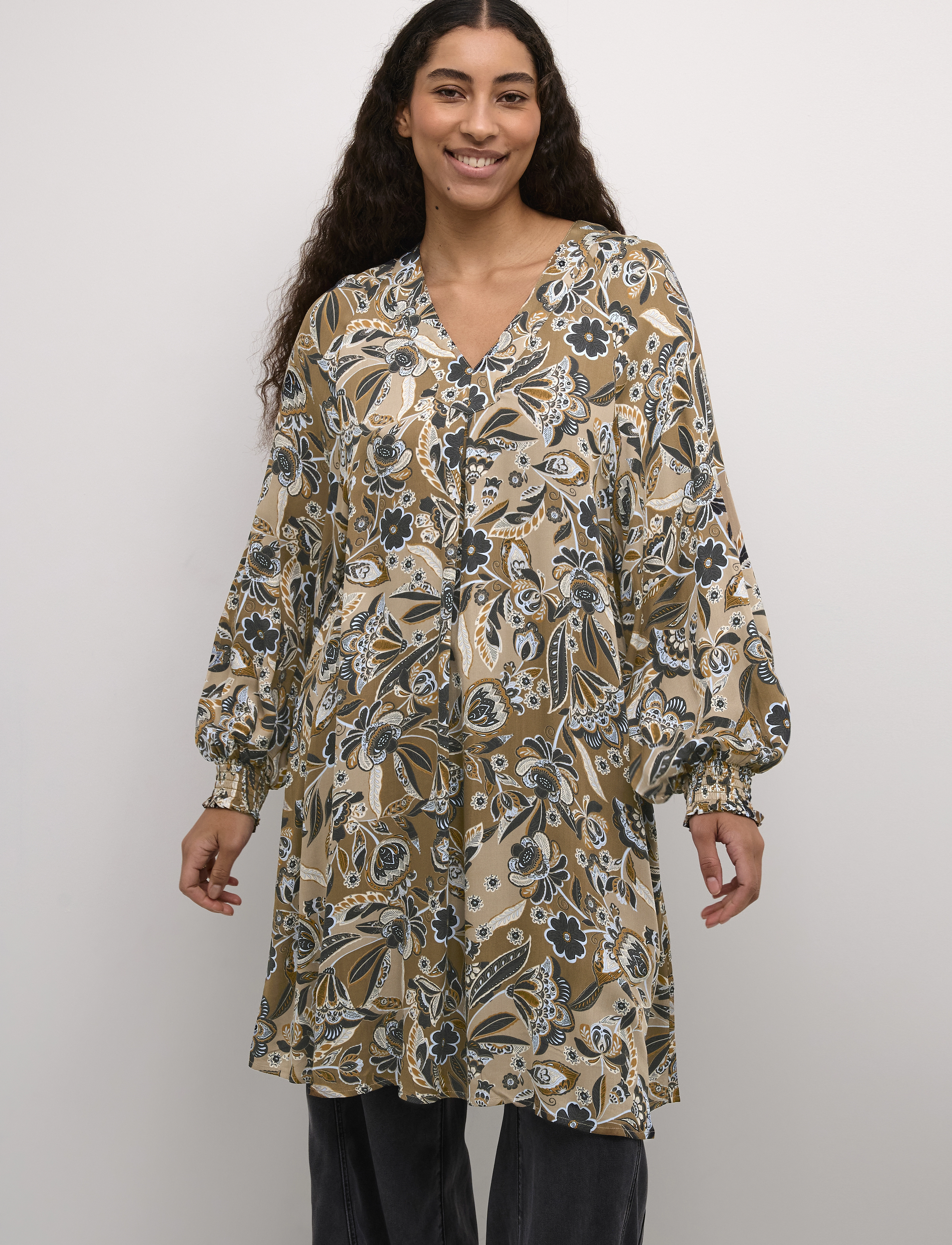 Culture CUibi Dittemarie Short Dress - Kjoler - SAND FLOWER / khaki/green