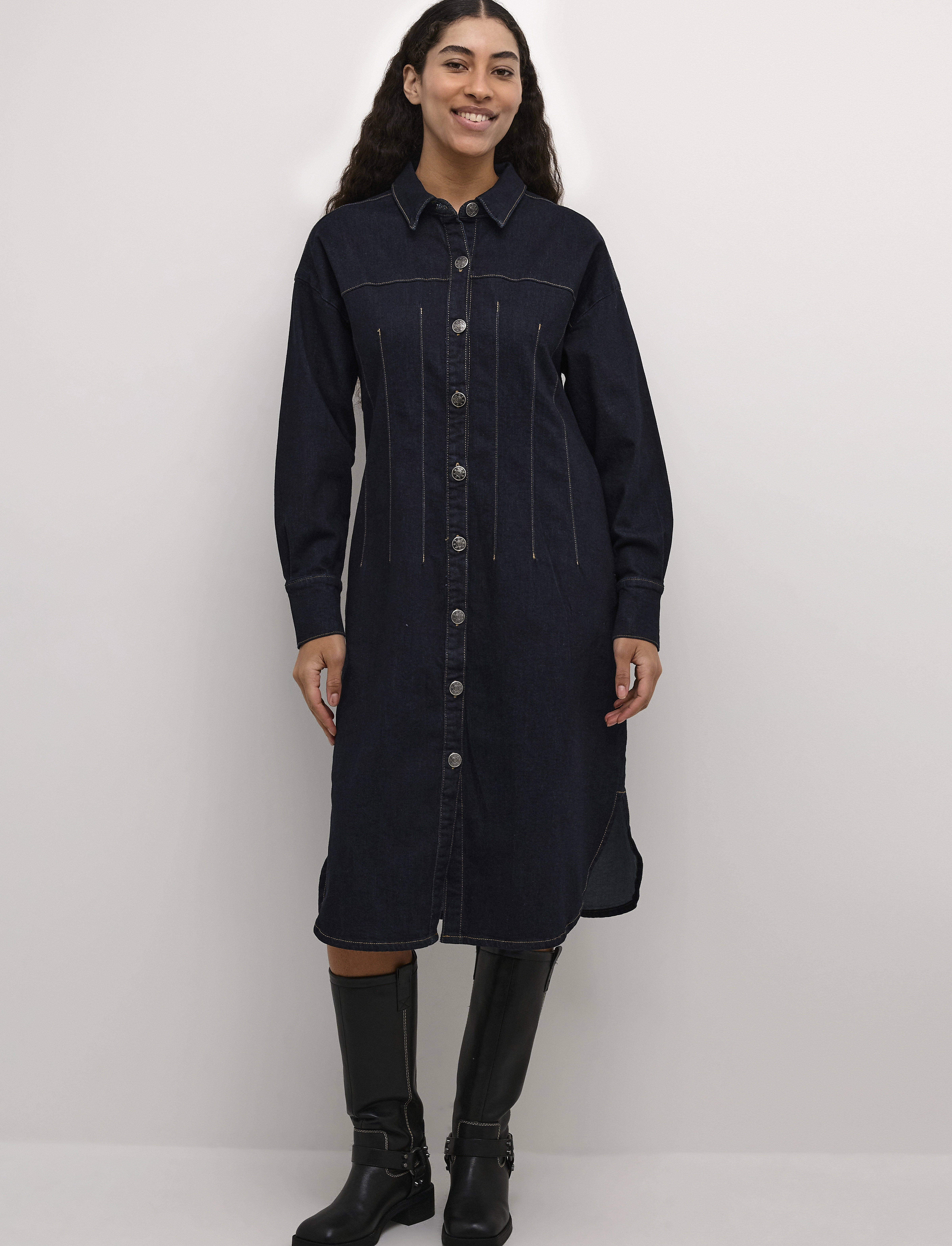 Culture CUannalisa Ami Denim Dress - Kjoler - RINSE WASH / black