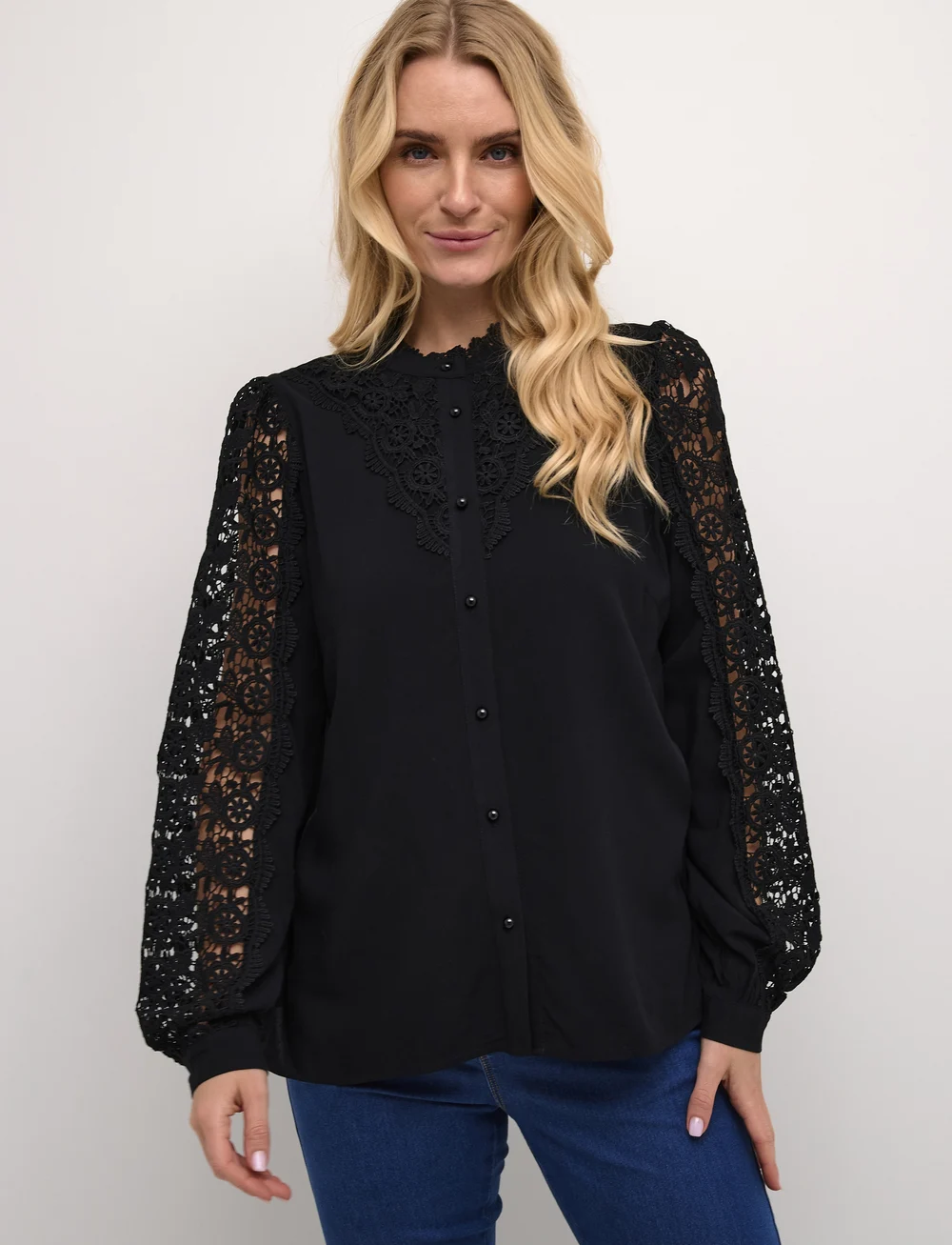 Culture - CUbenton lace Shirt - långärmade blusar - black - 0