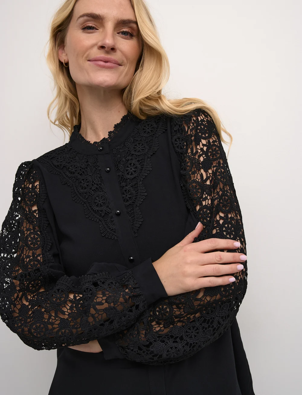 Culture - CUbenton lace Shirt - långärmade blusar - black - 5
