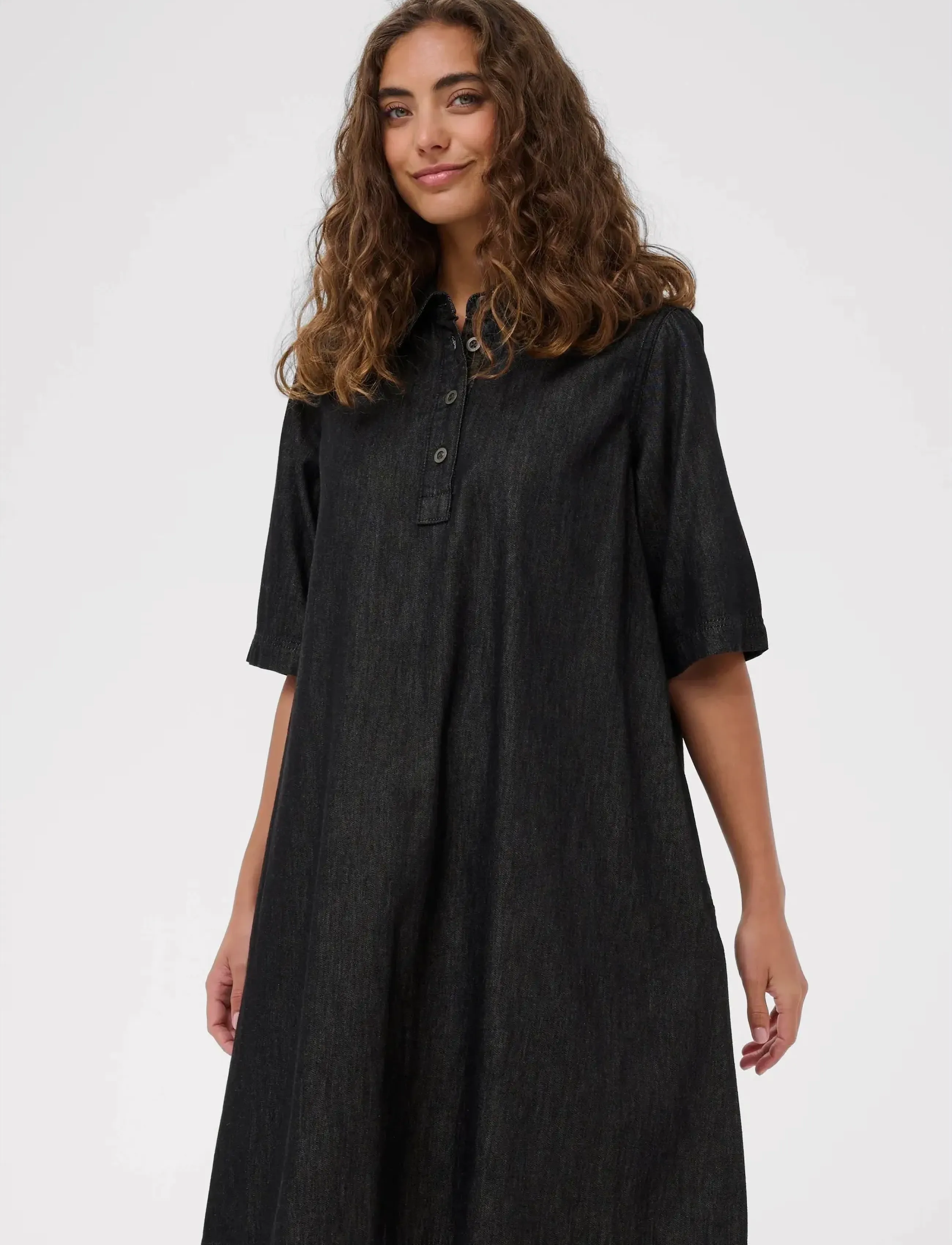 Culture Cuwinnie Arpa Dress, Kvinder, Denim Skjortekjole, Sort, Str: S
