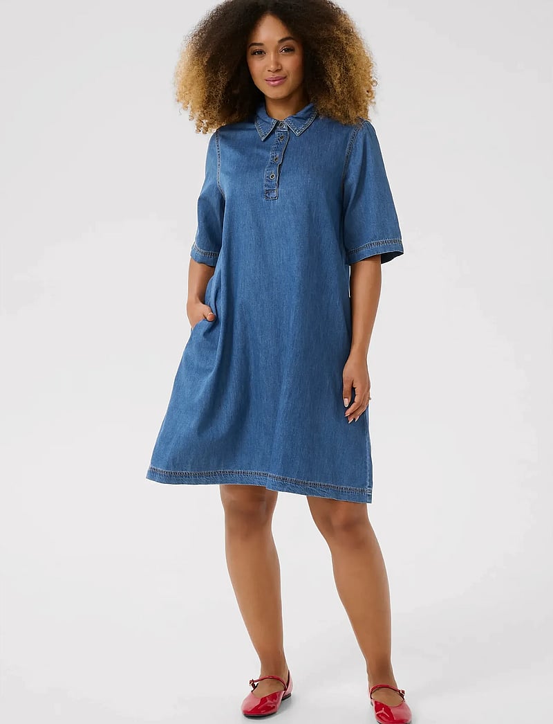 Culture - CUwinnie Arpa Dress - hemdkleider - dark blue wash - 3