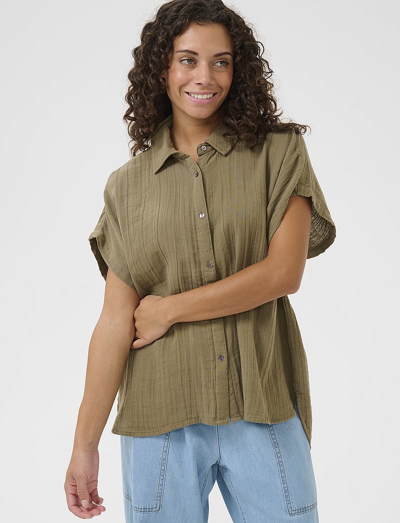 Culture - CUmyra Elina SS Shirt - kortärmade skjortor - dusky green - 0