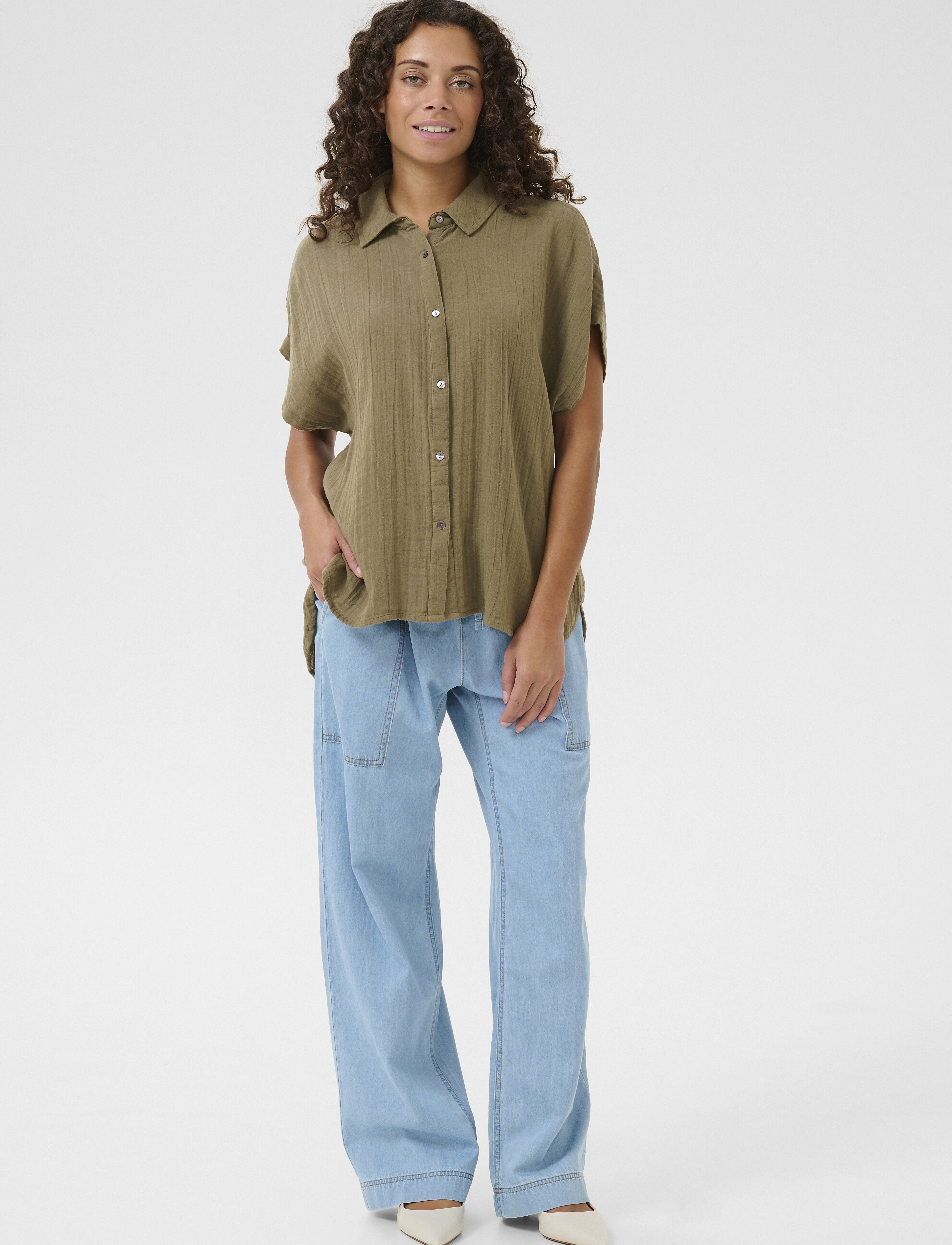 Culture - CUmyra Elina SS Shirt - short-sleeved shirts - dusky green - 3