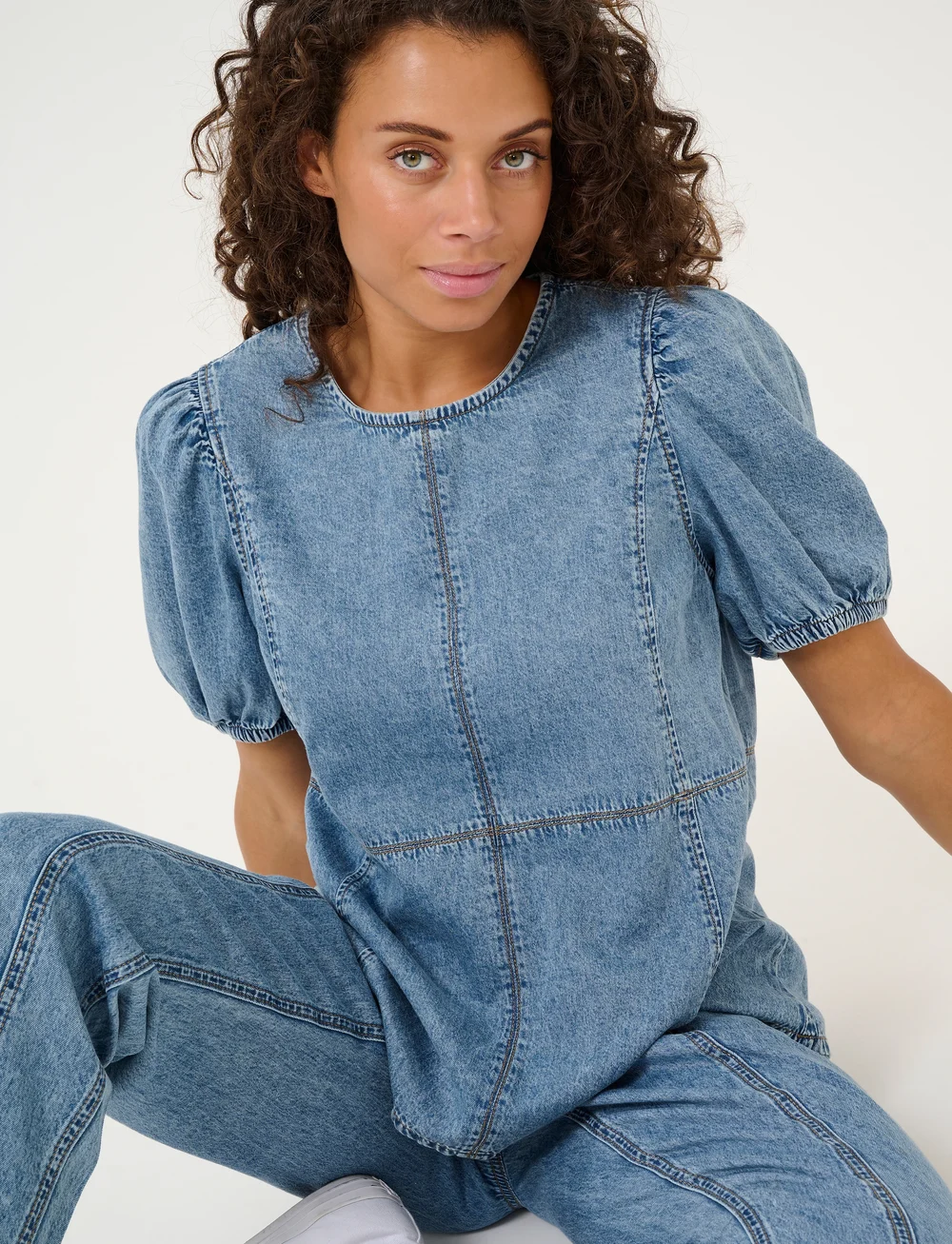 Culture - CUadele Arpa Blouse - short-sleeved blouses - blue stone wash - 5