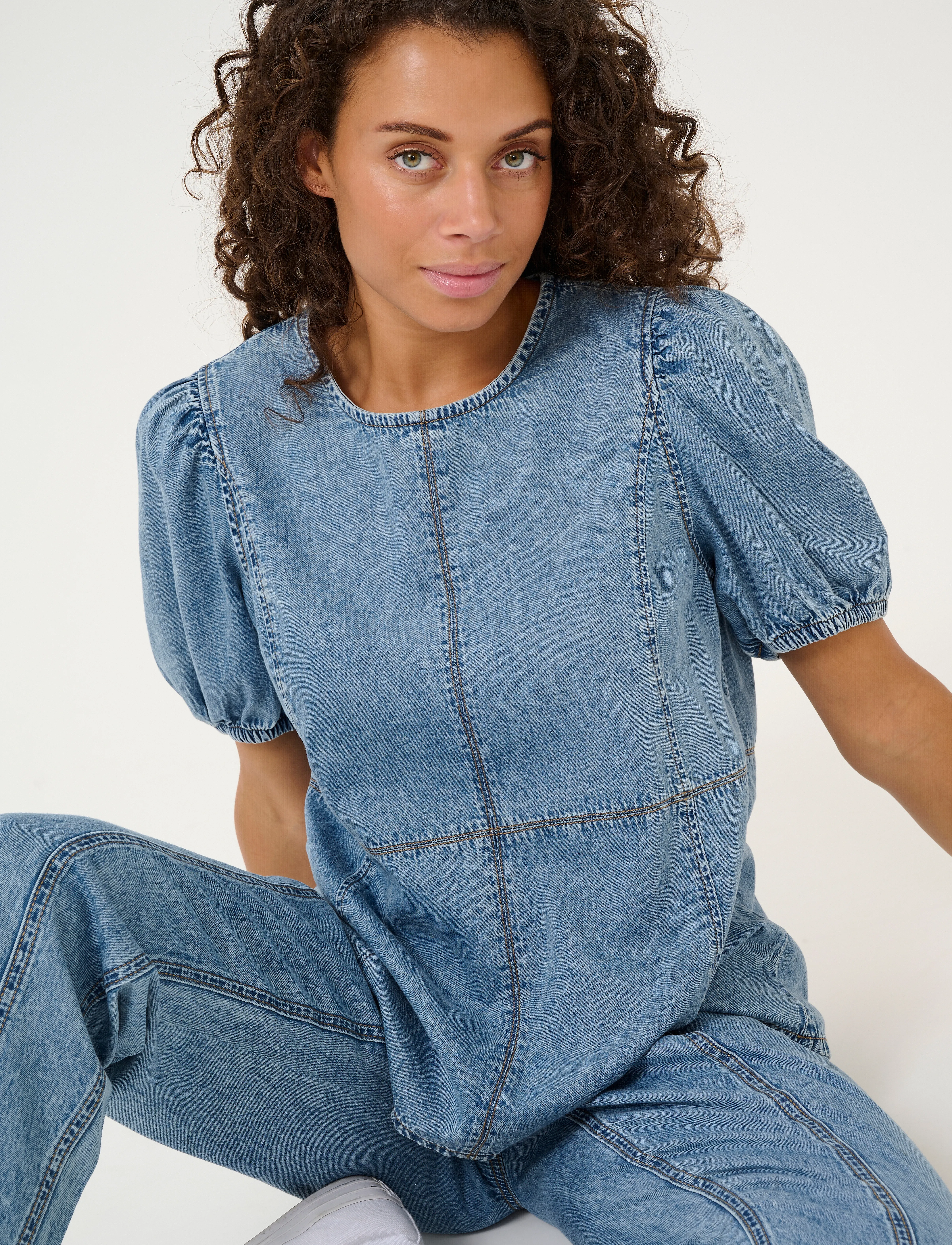 Culture - CUadele Arpa Blouse - palaidinės trumpomis rankovėmis - blue stone wash - 5
