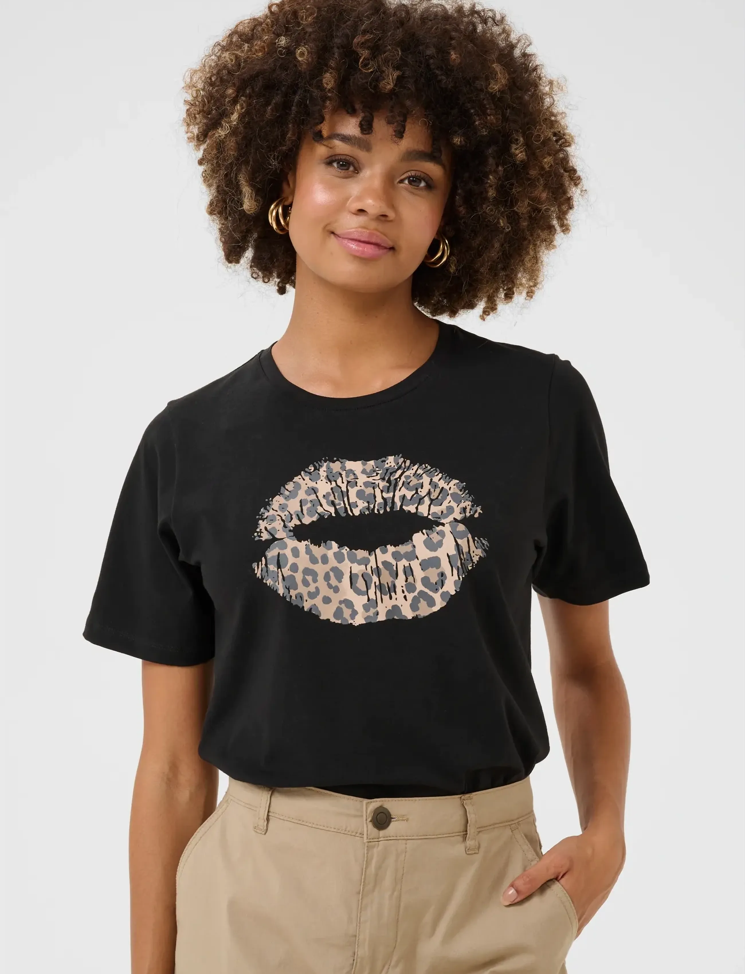 Culture Cunuga Gith T-Shirt, Kvinder, Leopard Læber T-Shirt, Sort, Str: XS