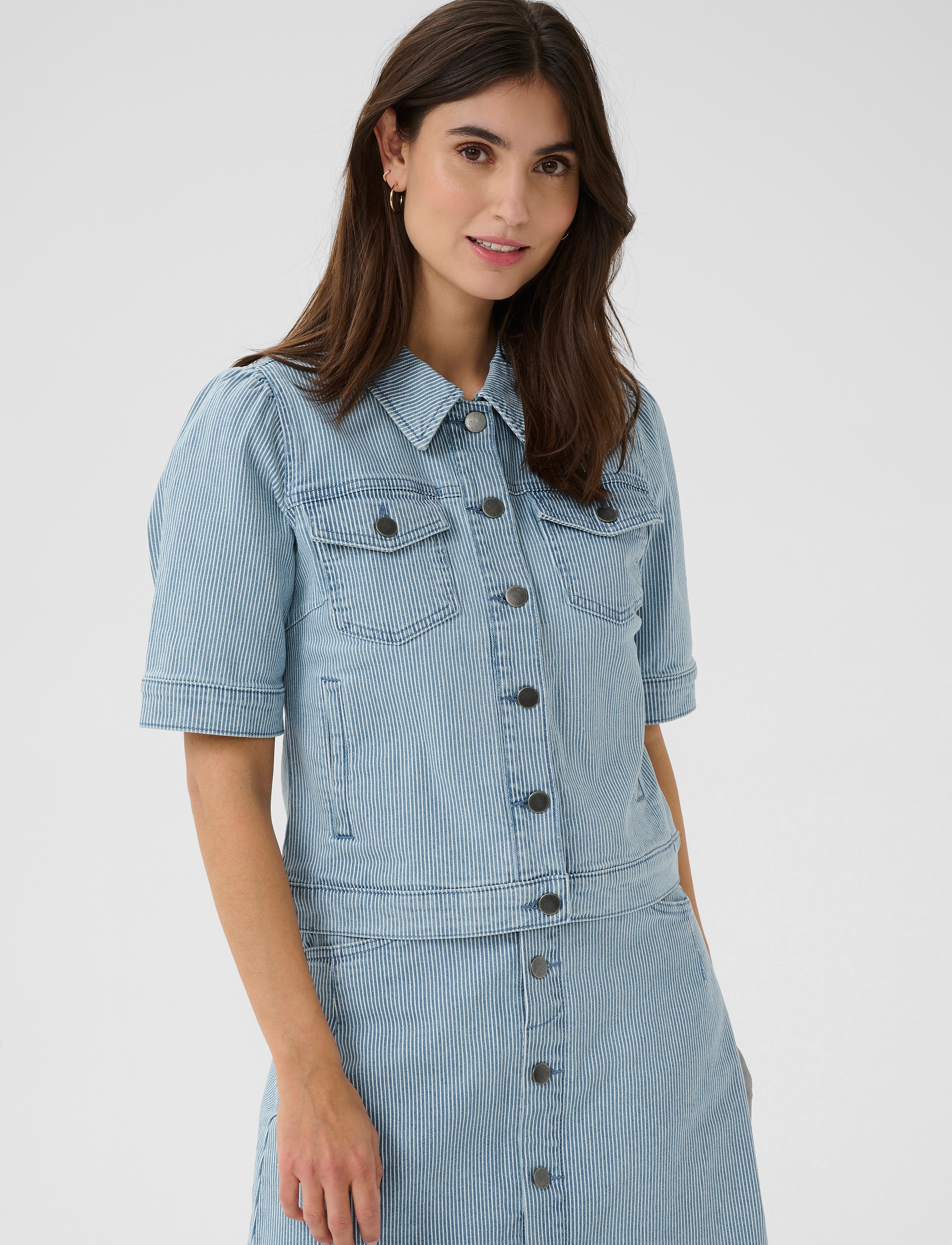 Culture - CUmilky SS Jacket - denim shirts - blue/white stripe - 0