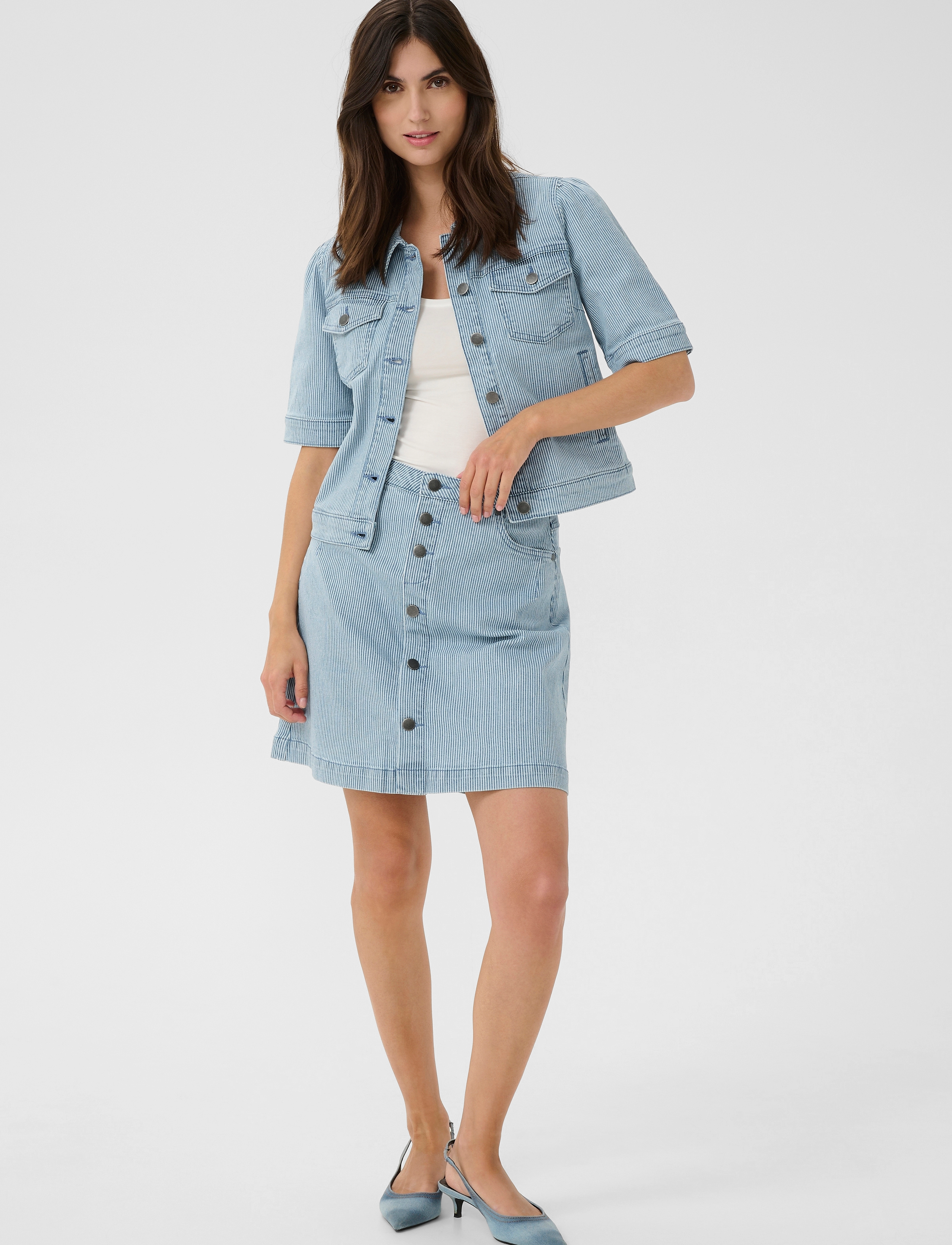 Culture - CUmilky SS Jacket - denim shirts - blue/white stripe - 3
