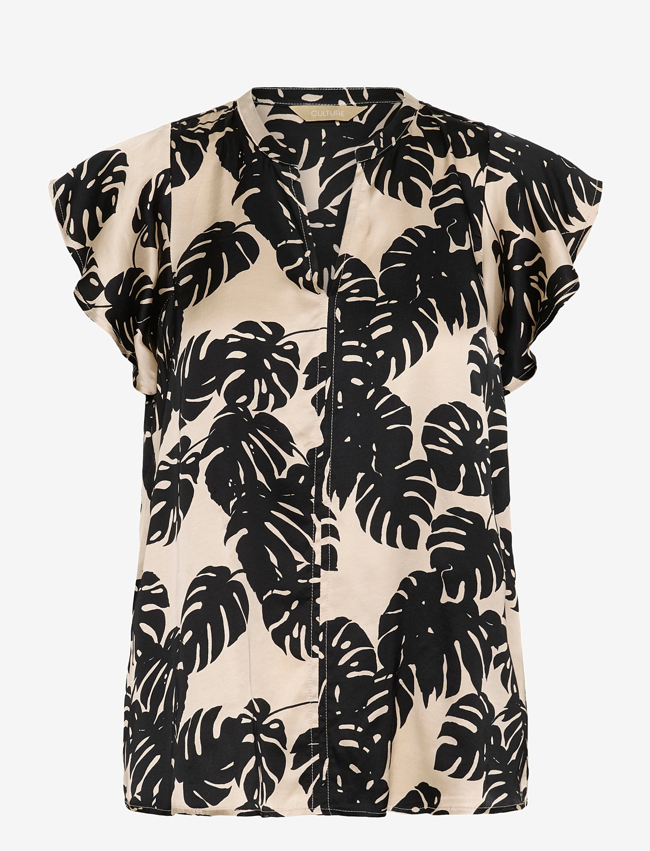 Culture - CUmiso Berna Capsleeve - palaidinės trumpomis rankovėmis - black palm leaves - 1