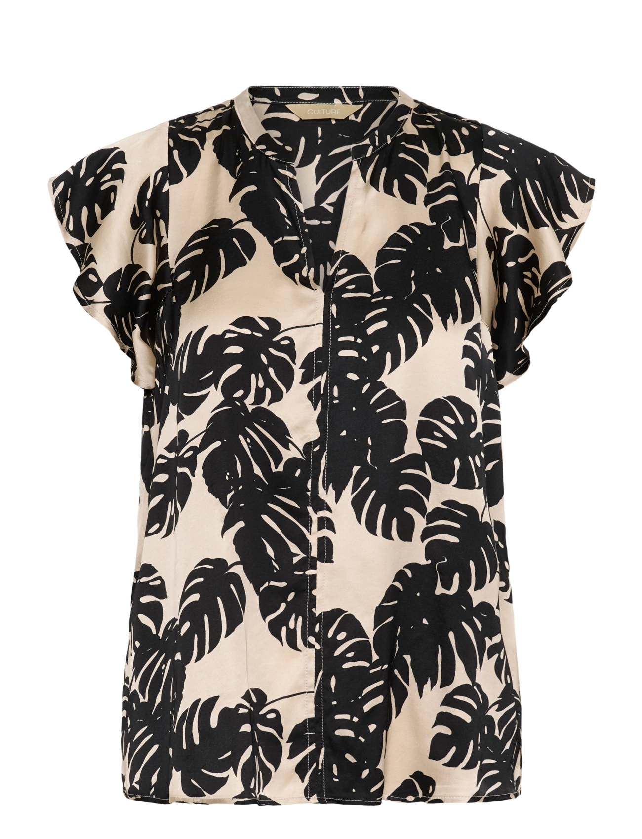 Culture CUmiso Berna Capsleeve - Bluser - BLACK PALM LEAVES / multi