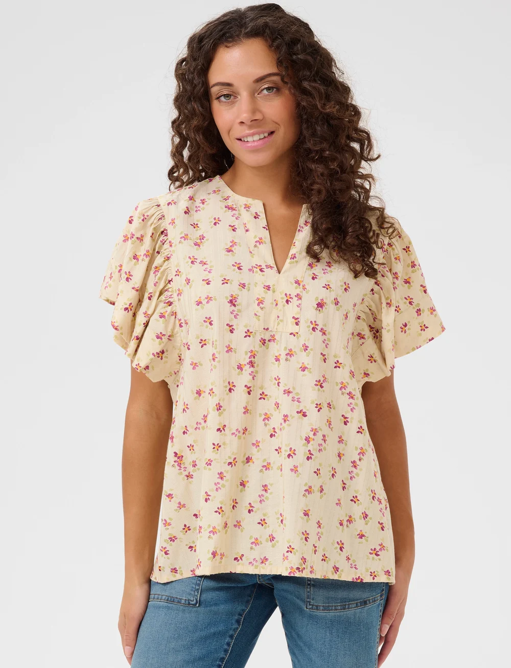 Culture - CUpuglia Gally Blouse - lyhythihaiset puserot - offwhite/rosa flower - 0