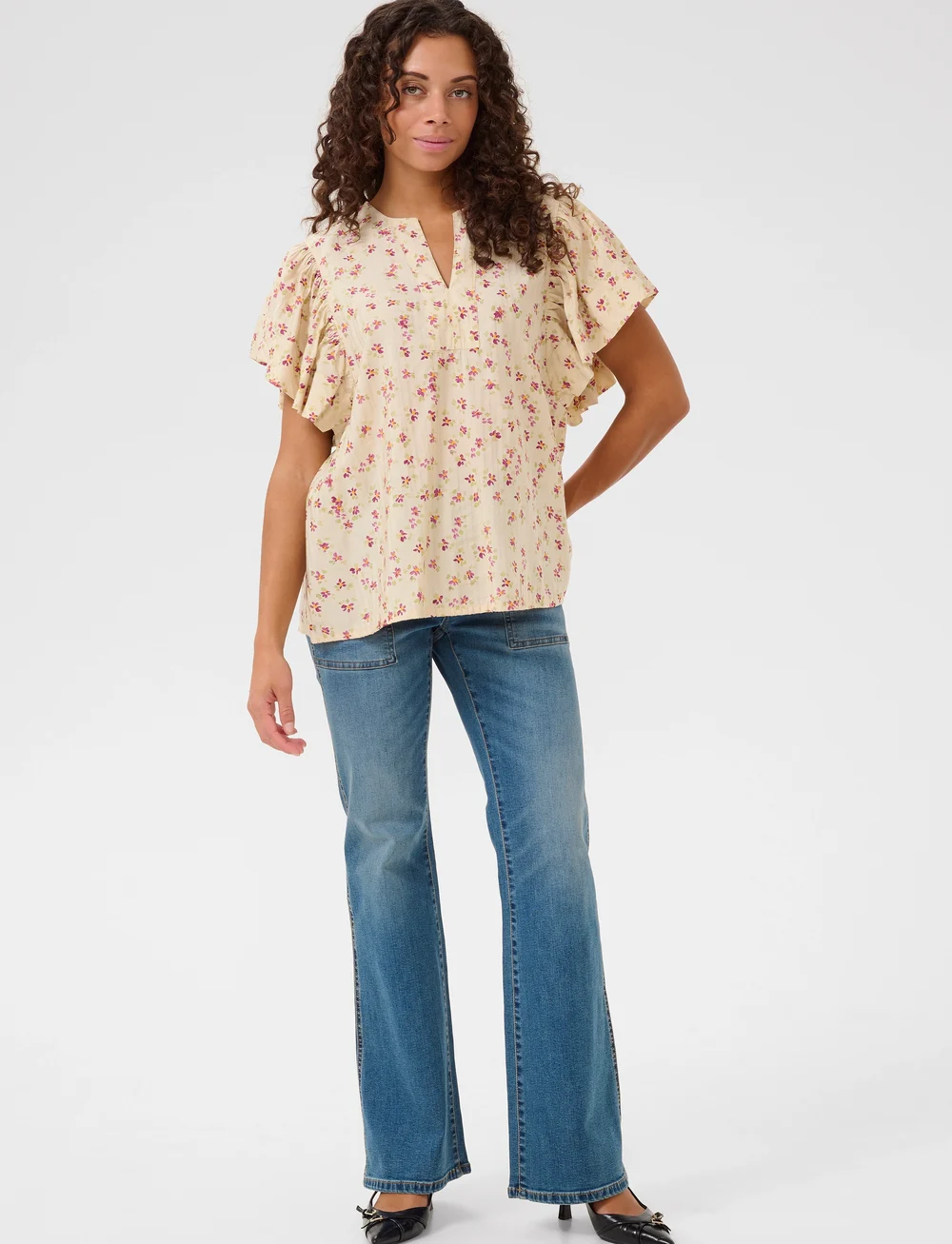 Culture - CUpuglia Gally Blouse - lyhythihaiset puserot - offwhite/rosa flower - 3