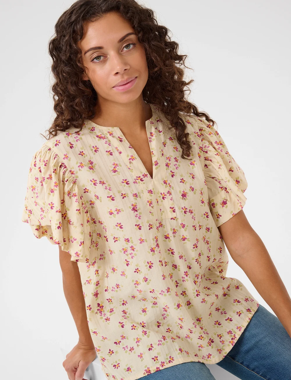 Culture - CUpuglia Gally Blouse - lyhythihaiset puserot - offwhite/rosa flower - 5