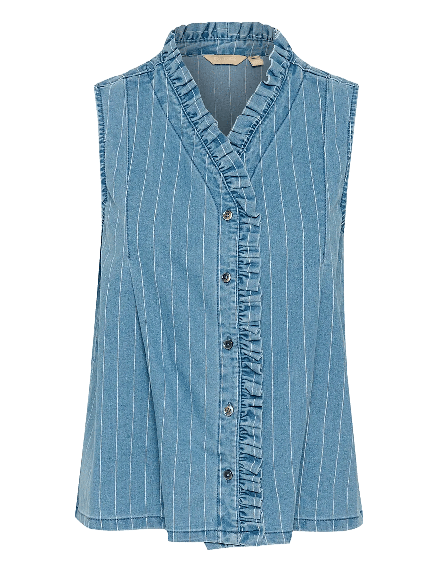 Culture - CUrenny Sleeveless Shirt - blouses sans manches - light blue denim - 1