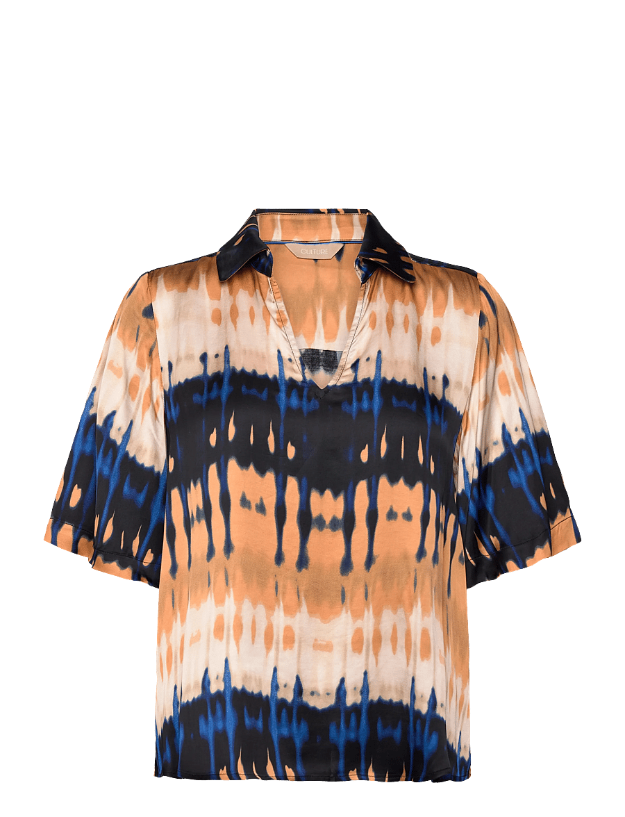 Culture - CUmacy Berna Blouse - kurzärmelige blusen - blue/beige graphic - 0