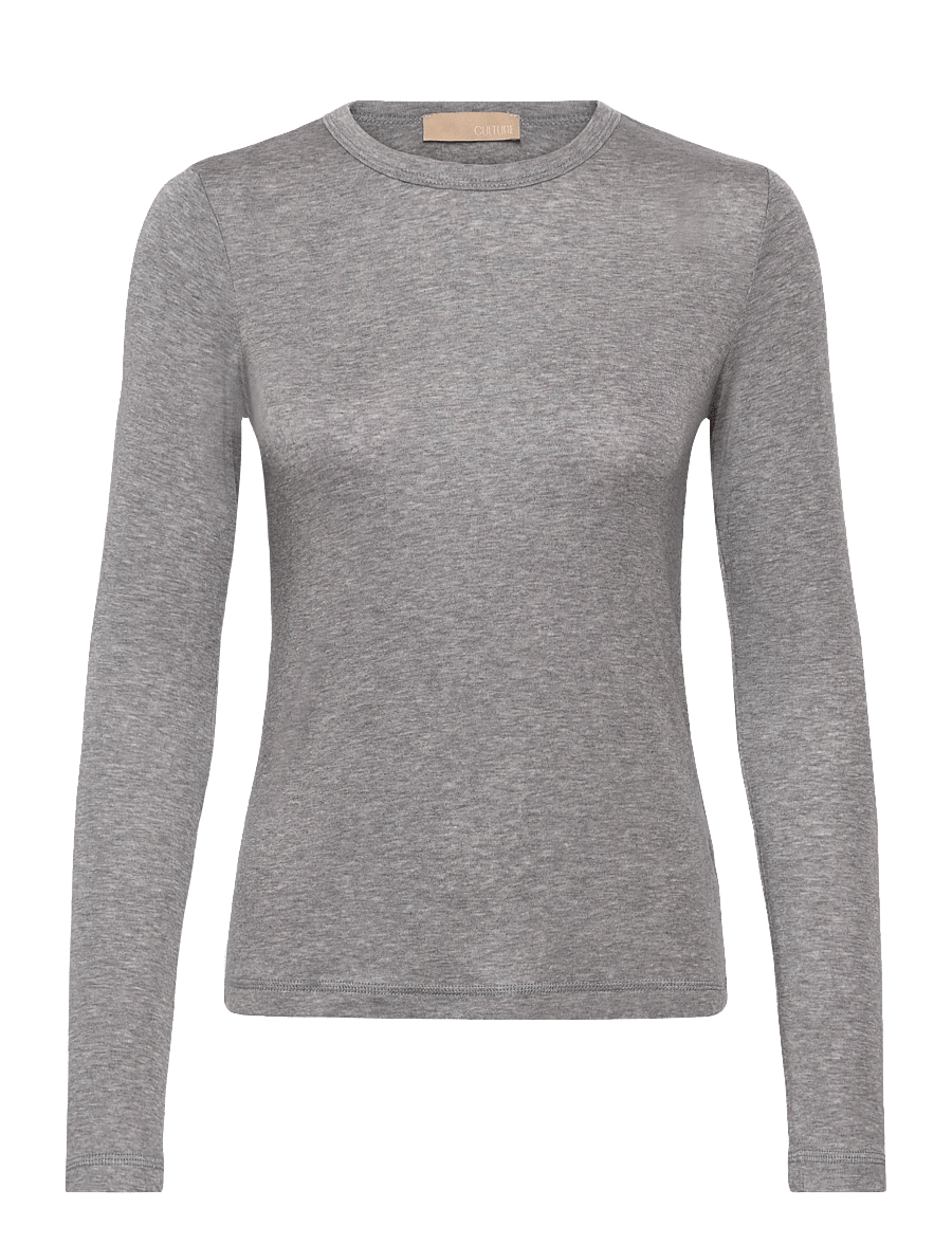 Culture - CUalthea Wool LS ON Tshirt - långärmade toppar - mid grey melange - 0