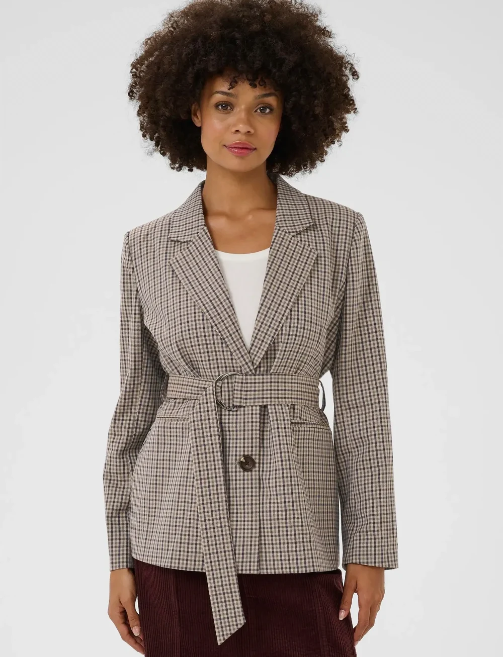 Culture - CUchecka Belt Blazer - blazer mit gürtel - brown check - 0