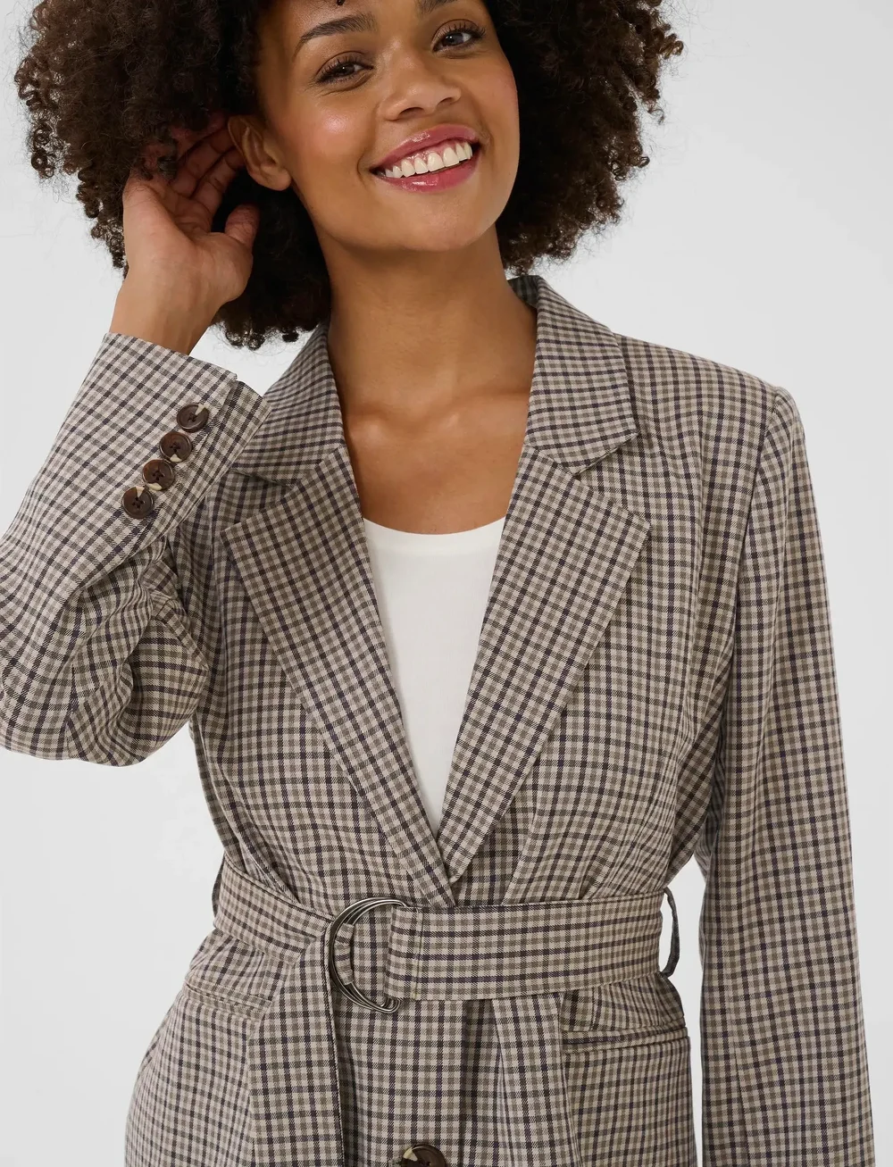 Culture - CUchecka Belt Blazer - blazer mit gürtel - brown check - 5
