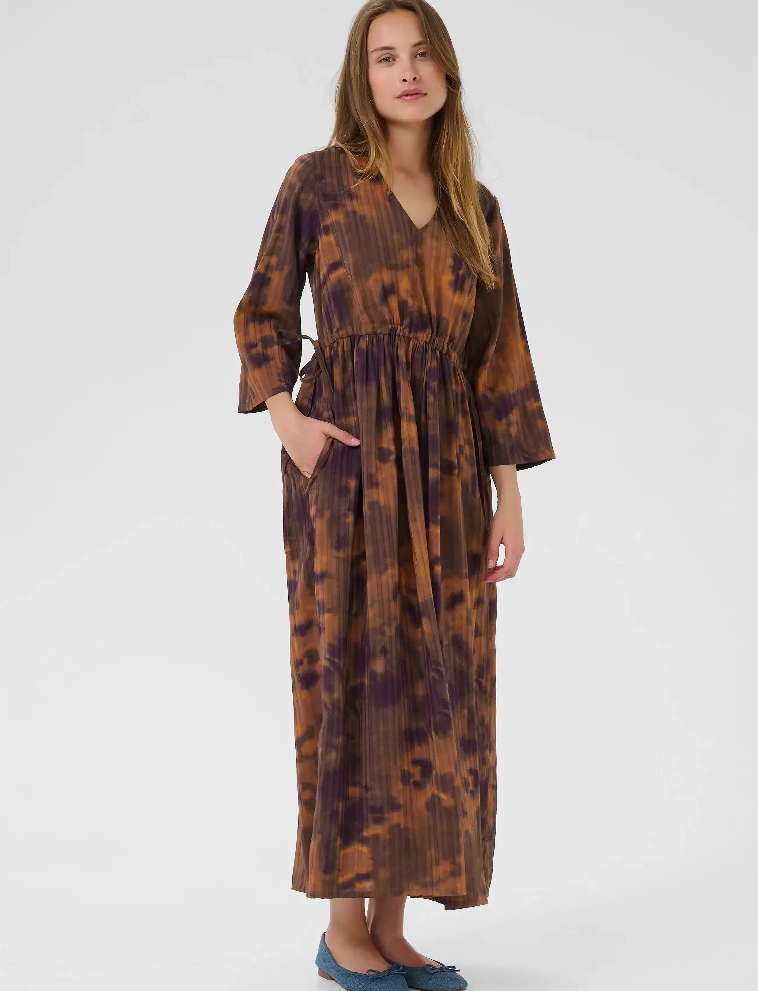 Culture Cujustine Gally Long Dress, Kvinder, Mønstret Lang Kjole, Brun, Str: L