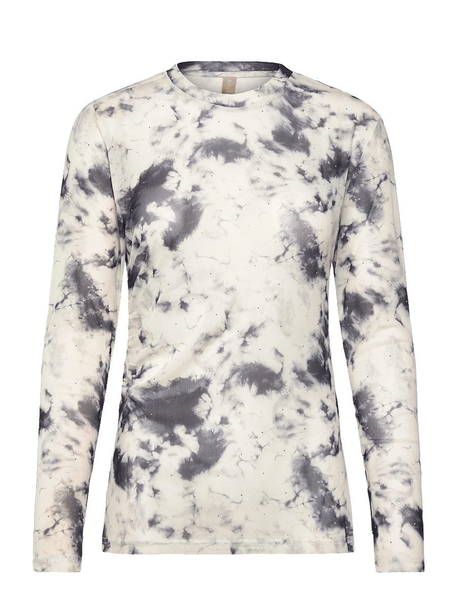 Culture - CUgali Mesh LS T-Shirt - langärmlige tops - grey/white marble - 0