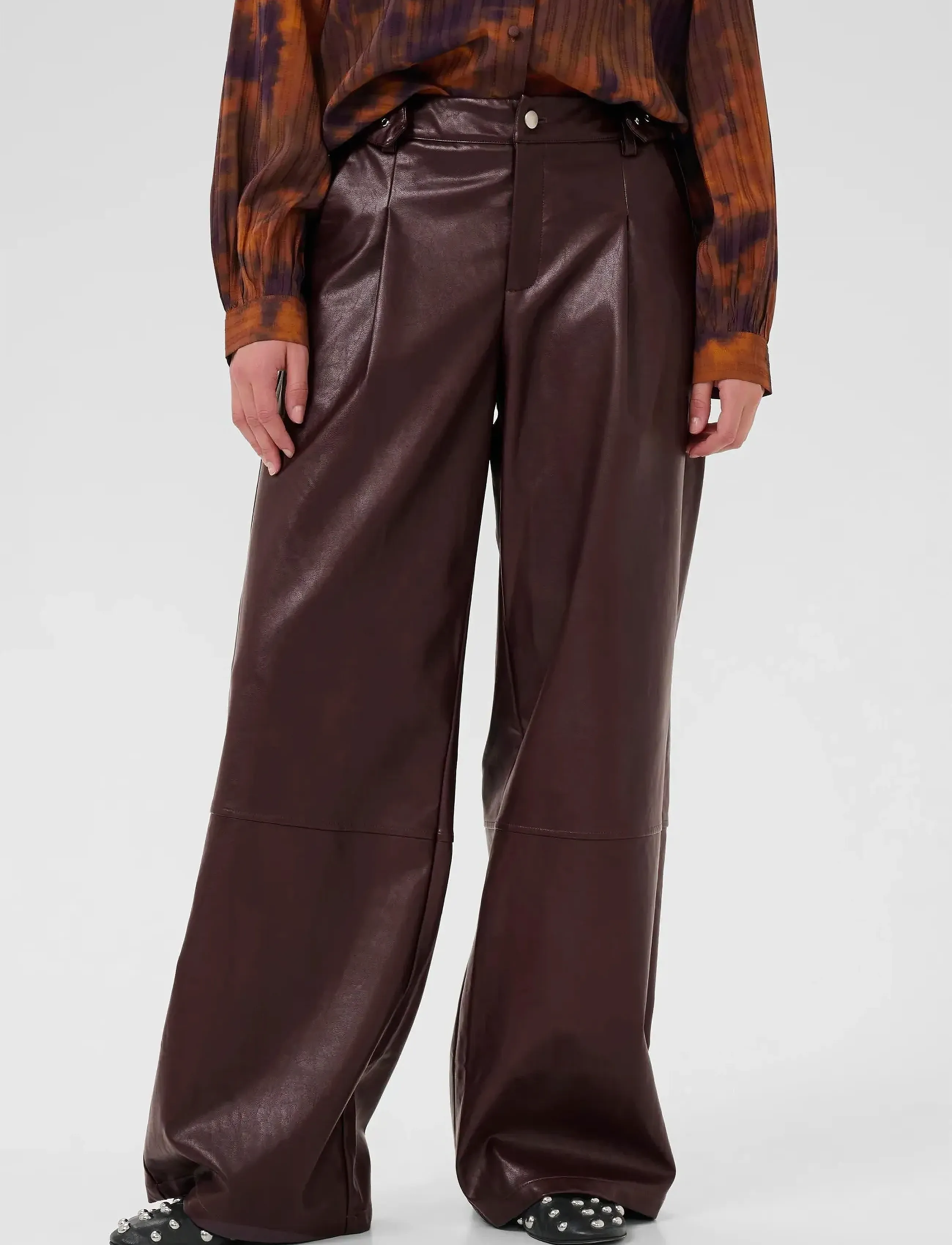 Culture Culilli Pu Pants, 34, Trousers, Burgunderrot - Wide Leg, Frauen