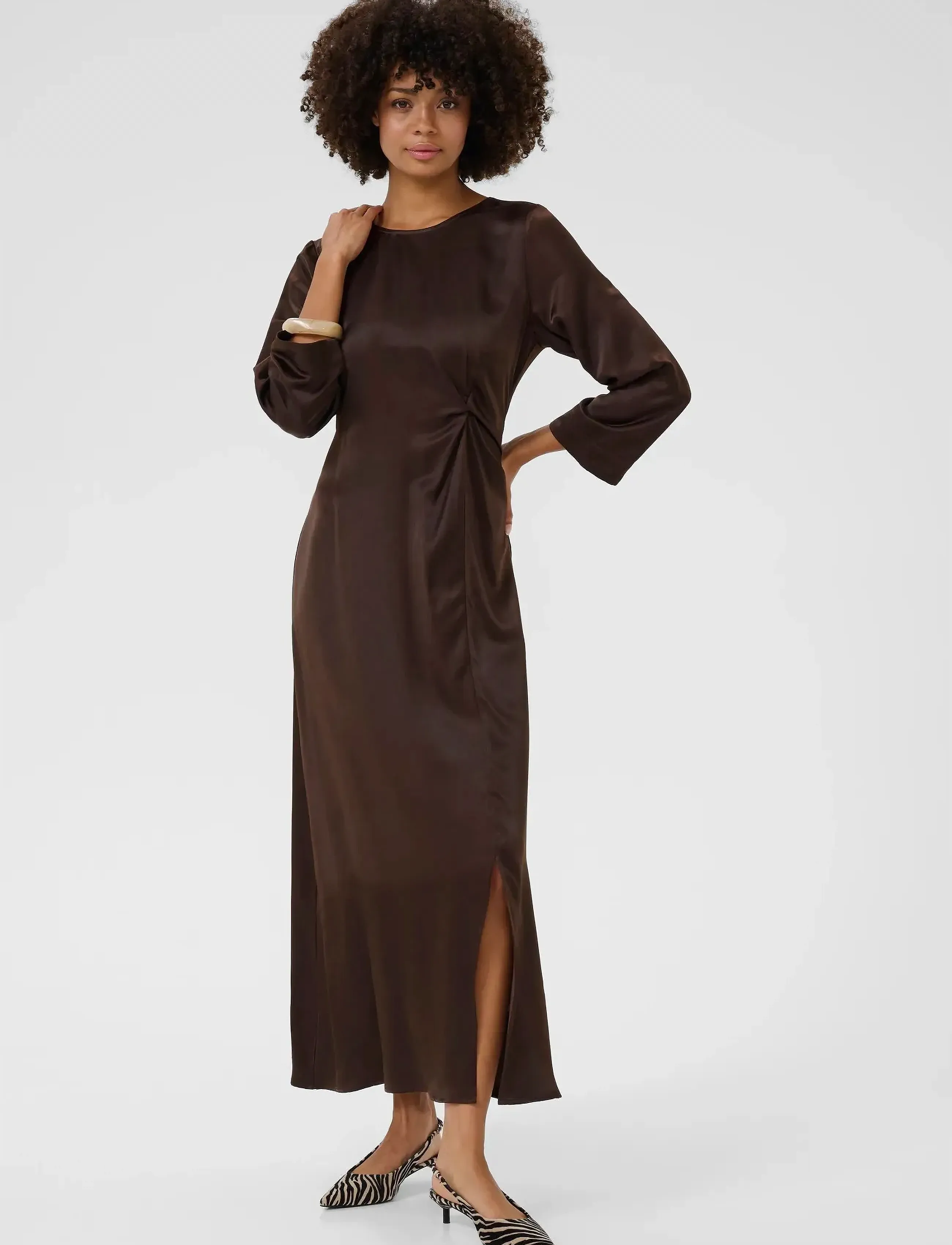 Culture Cumollie Dress, Kvinder, Satinkjole Med Knude, Brun, Str: M