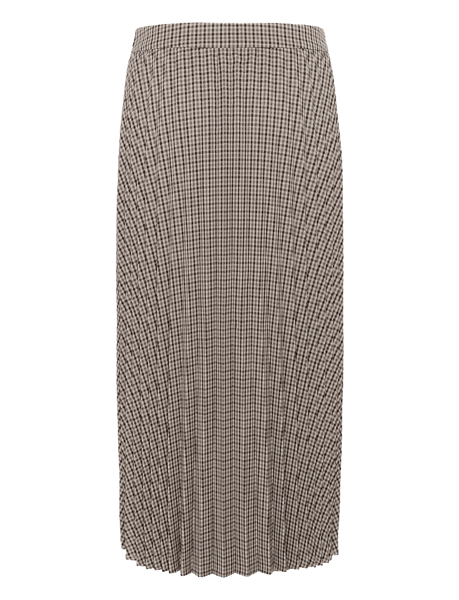 Culture - CUchecka long Skirt - plisseskjørt - brown check - 2
