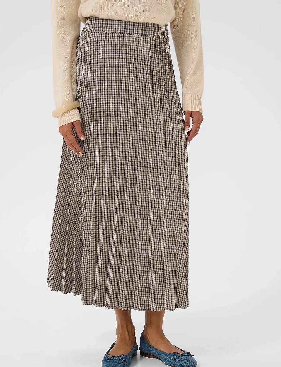 Culture - CUchecka long Skirt - plisseskjørt - brown check - 0