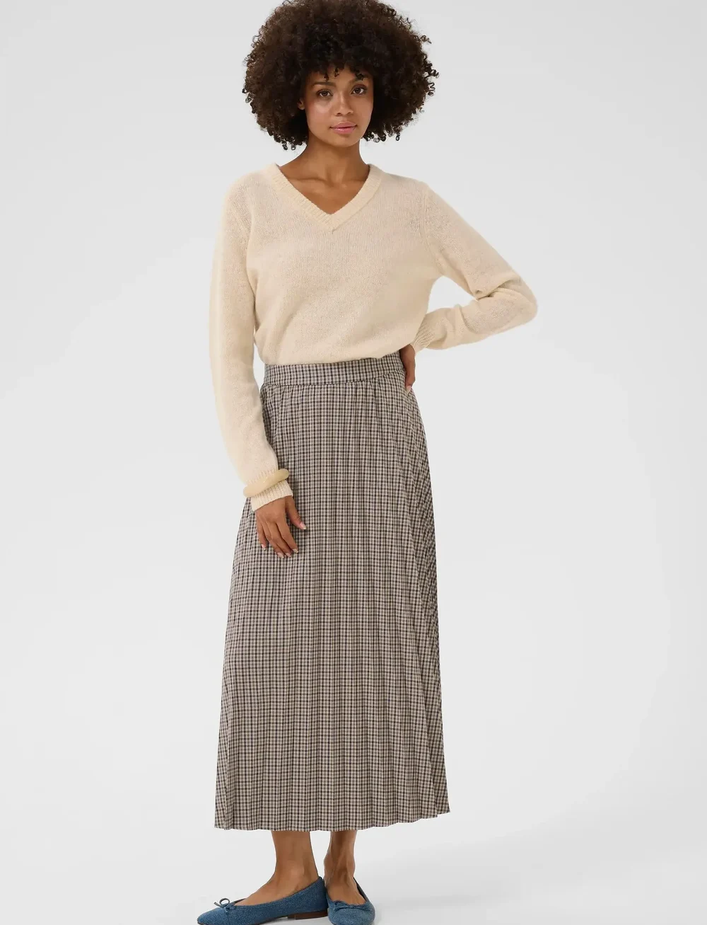 Culture - CUchecka long Skirt - plisserade kjolar - brown check - 3