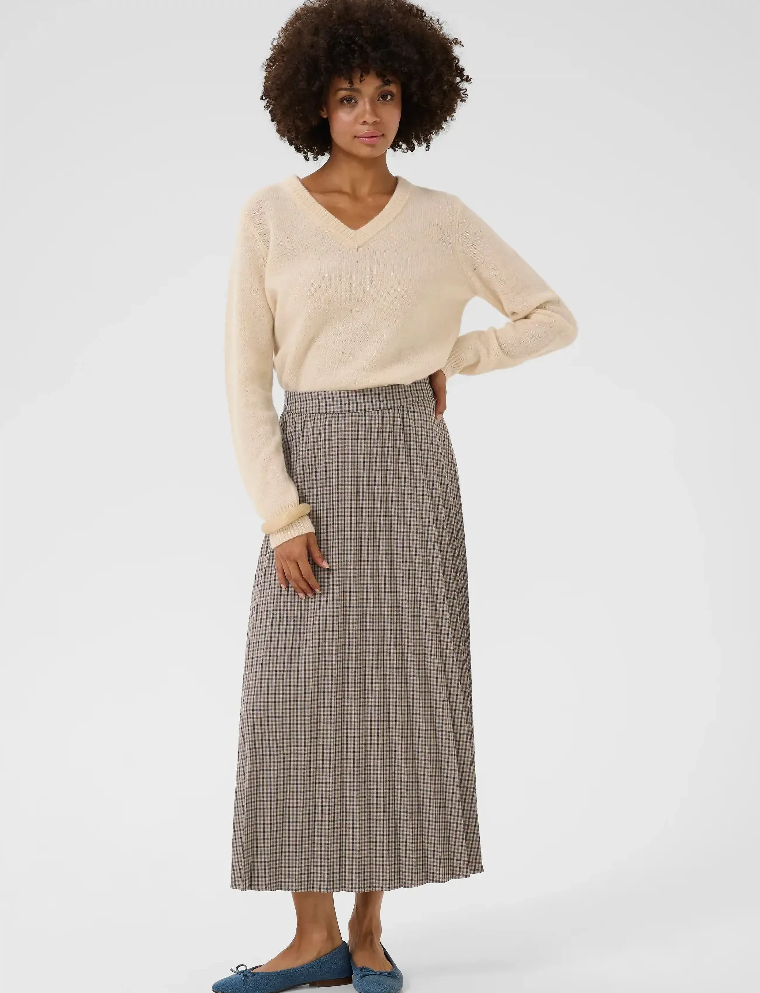 Culture - CUchecka long Skirt - midi nederdele - brown check - 3