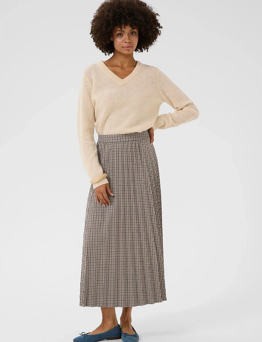 Culture - CUchecka long Skirt - plisseskjørt - brown check - 3