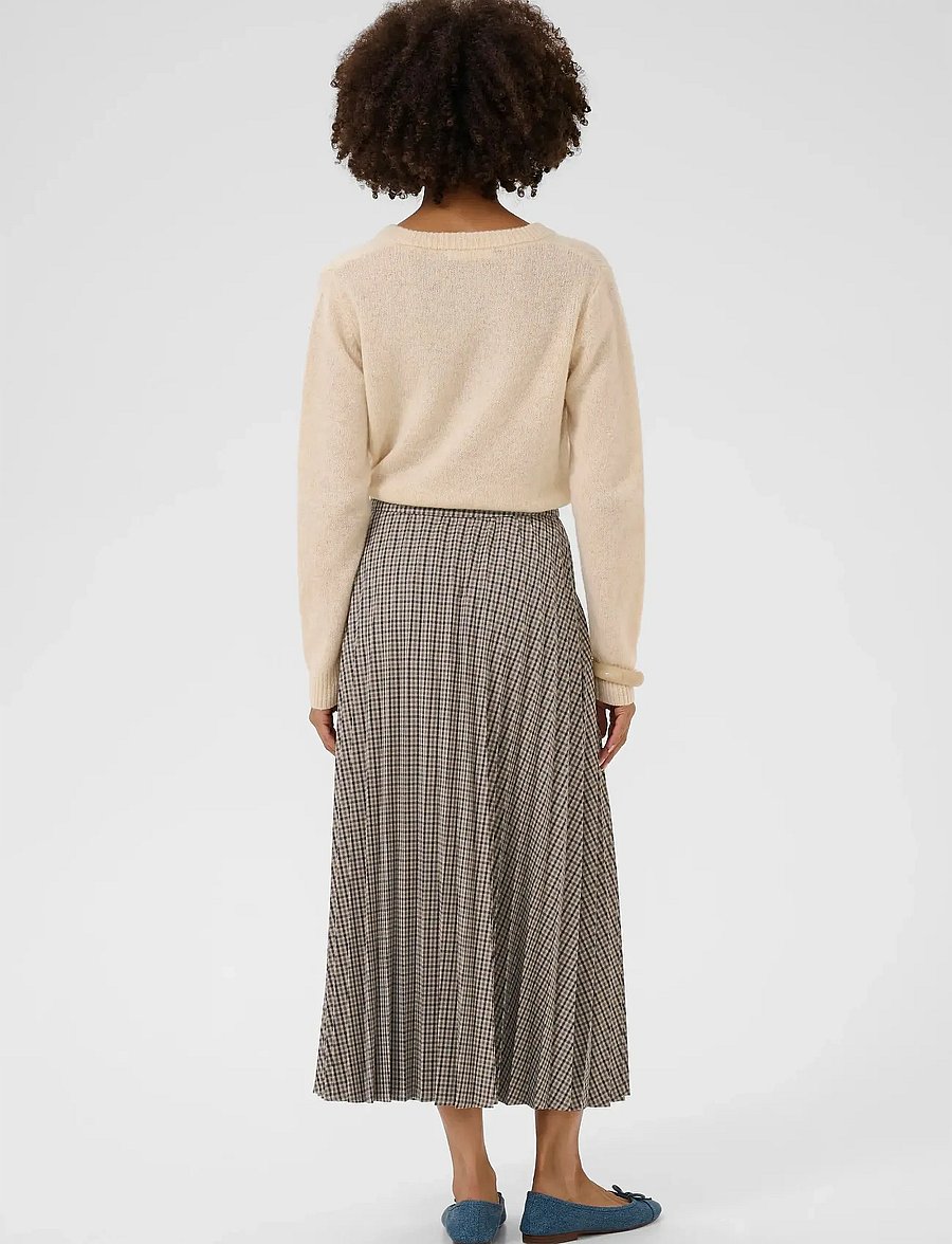 Culture - CUchecka long Skirt - plisseskjørt - brown check - 4