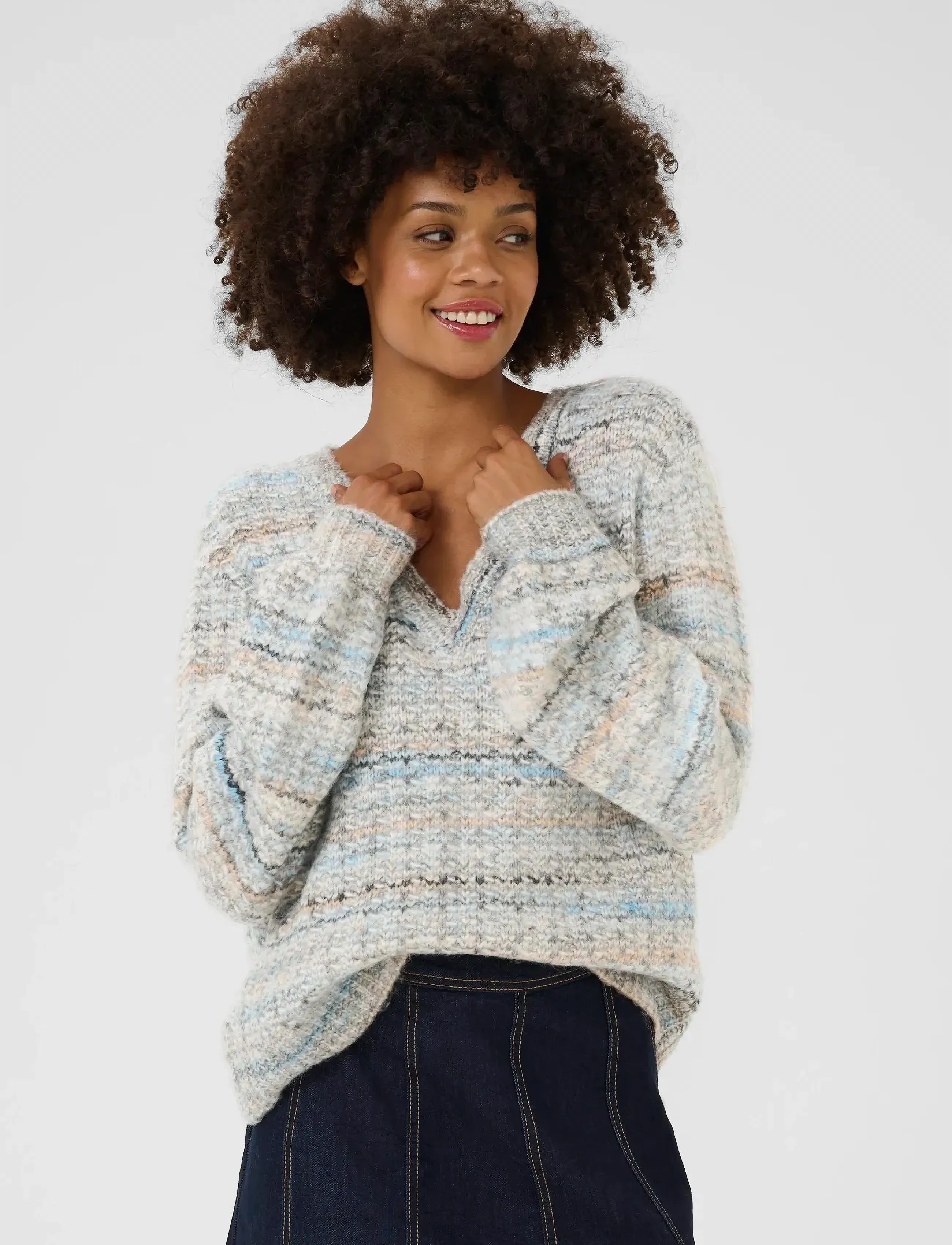 Culture Cumarble Pullover, Kvinder, V-Hals Strikket Pullover, Grå, Str: M