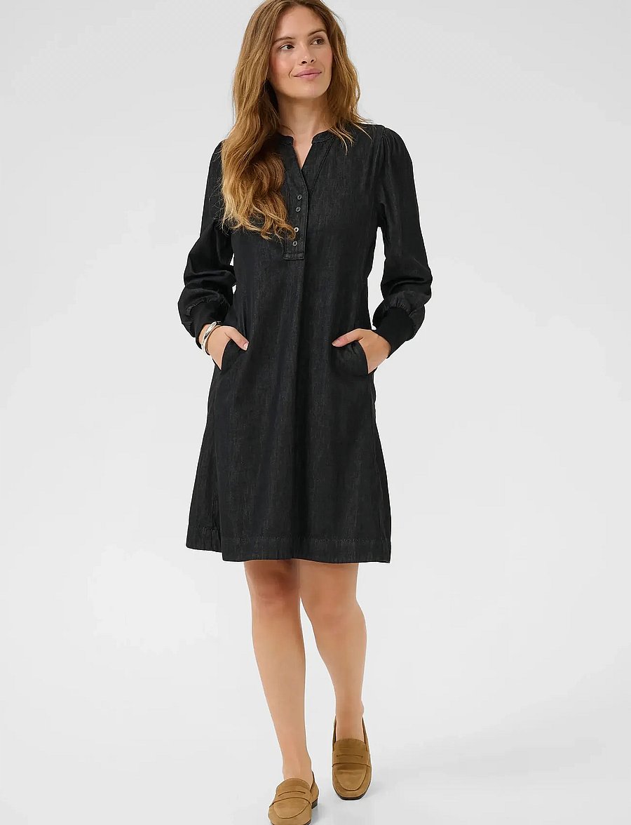 Culture - CUhilka Arpa Short Dress - särkkleidid - black wash - 3
