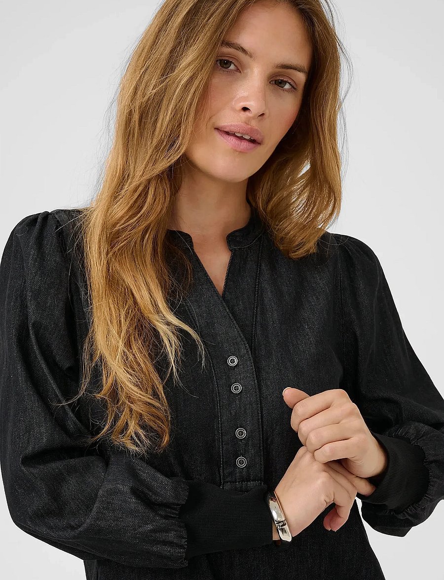 Culture - CUhilka Arpa Short Dress - särkkleidid - black wash - 5