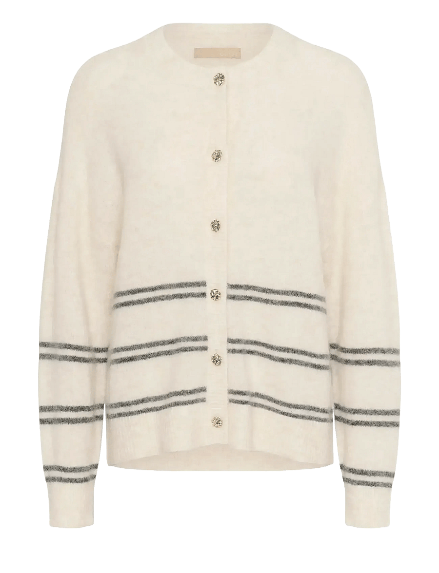 Culture - CUbernie Cacheia Cardigan - gebreide vesten - whitecap melange/grey stripes - 0