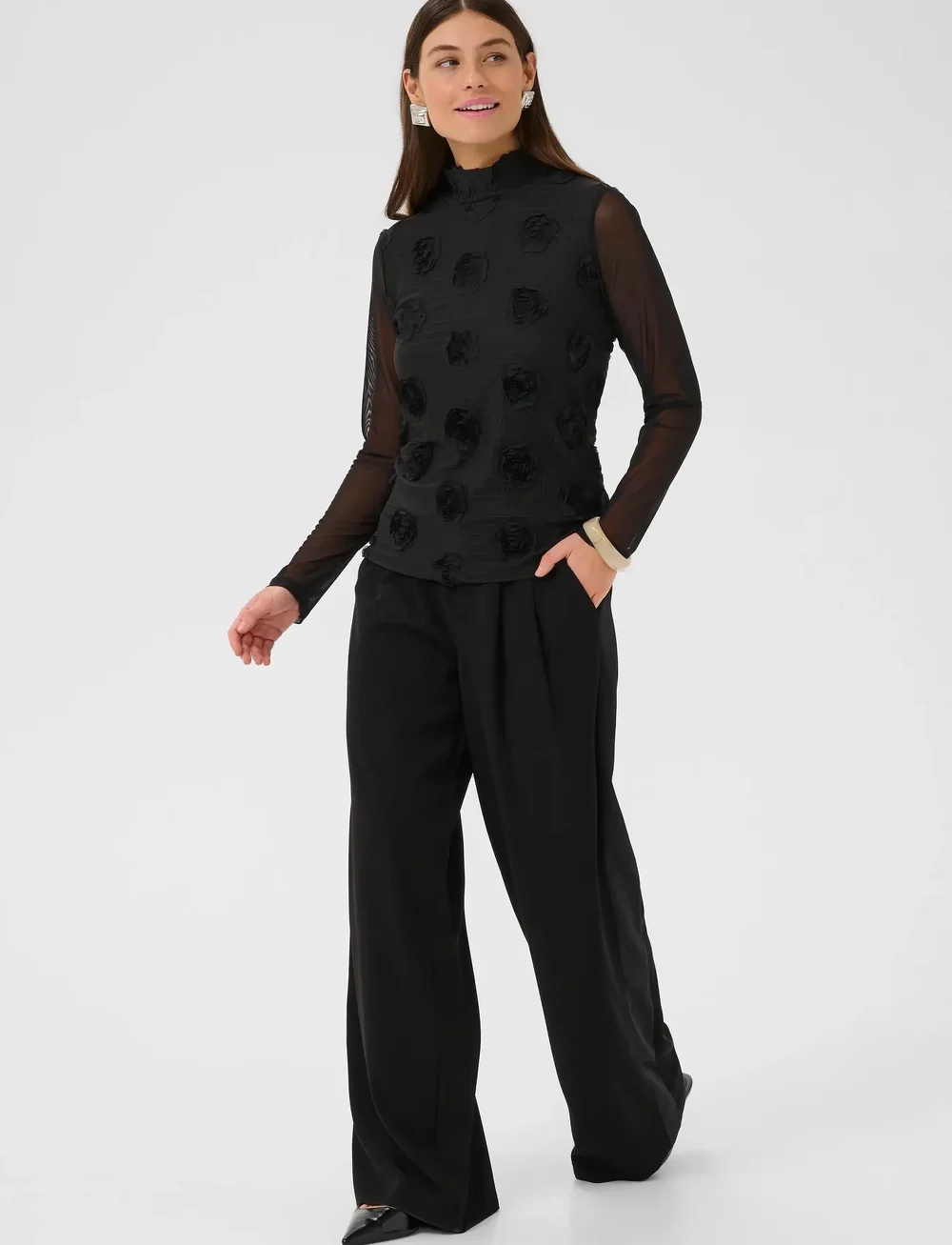 Culture - CUmascha Mesh Blouse - långärmade blusar - black - 3