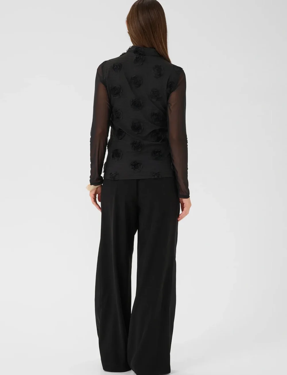 Culture - CUmascha Mesh Blouse - långärmade blusar - black - 4