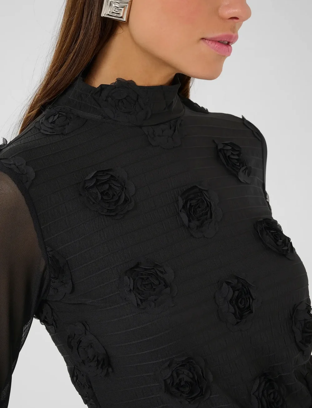 Culture - CUmascha Mesh Blouse - långärmade blusar - black - 5