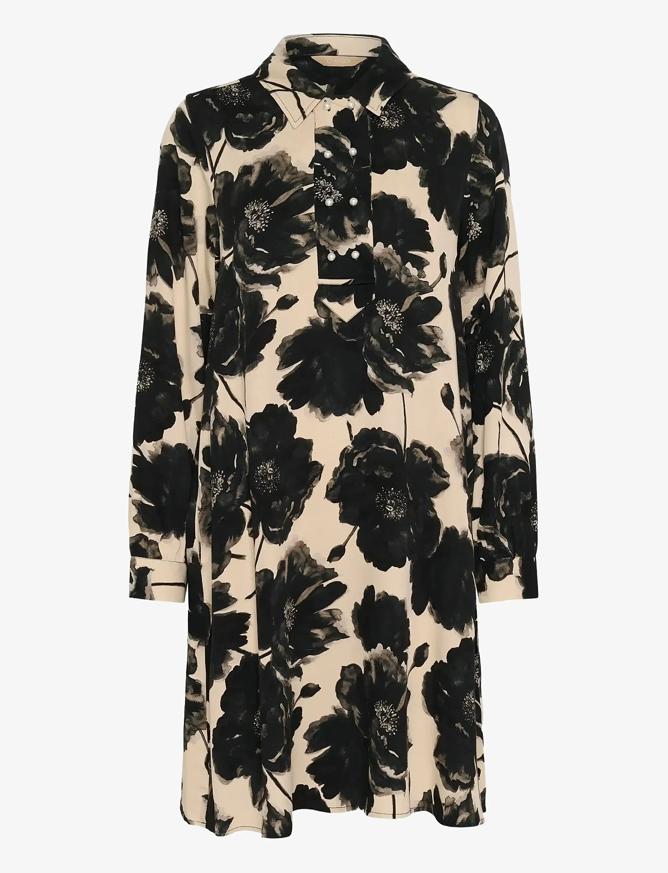 Culture - CUrachel Elitha Short Dress - marškinių tipo suknelės - black/offwhite flower - 1