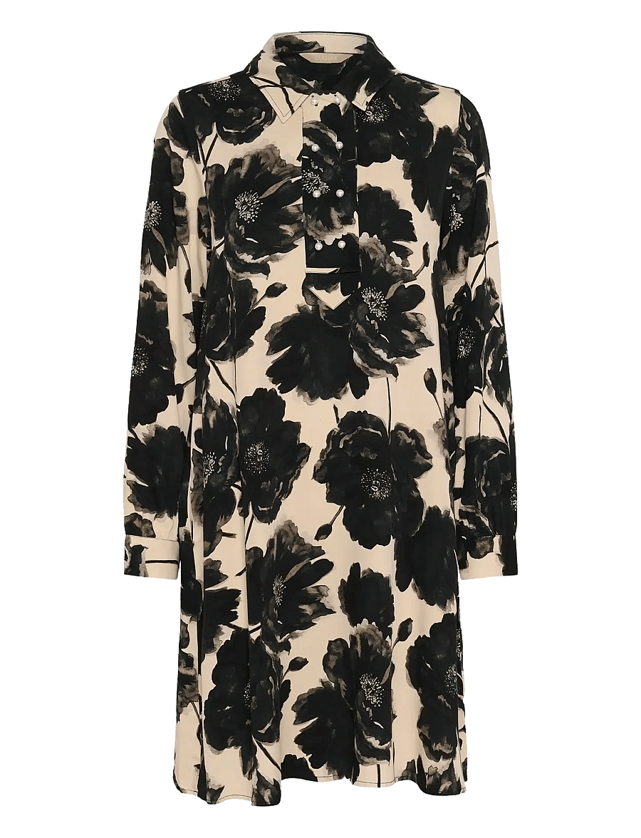 Culture - CUrachel Elitha Short Dress - hemdkleider - black/offwhite flower - 1